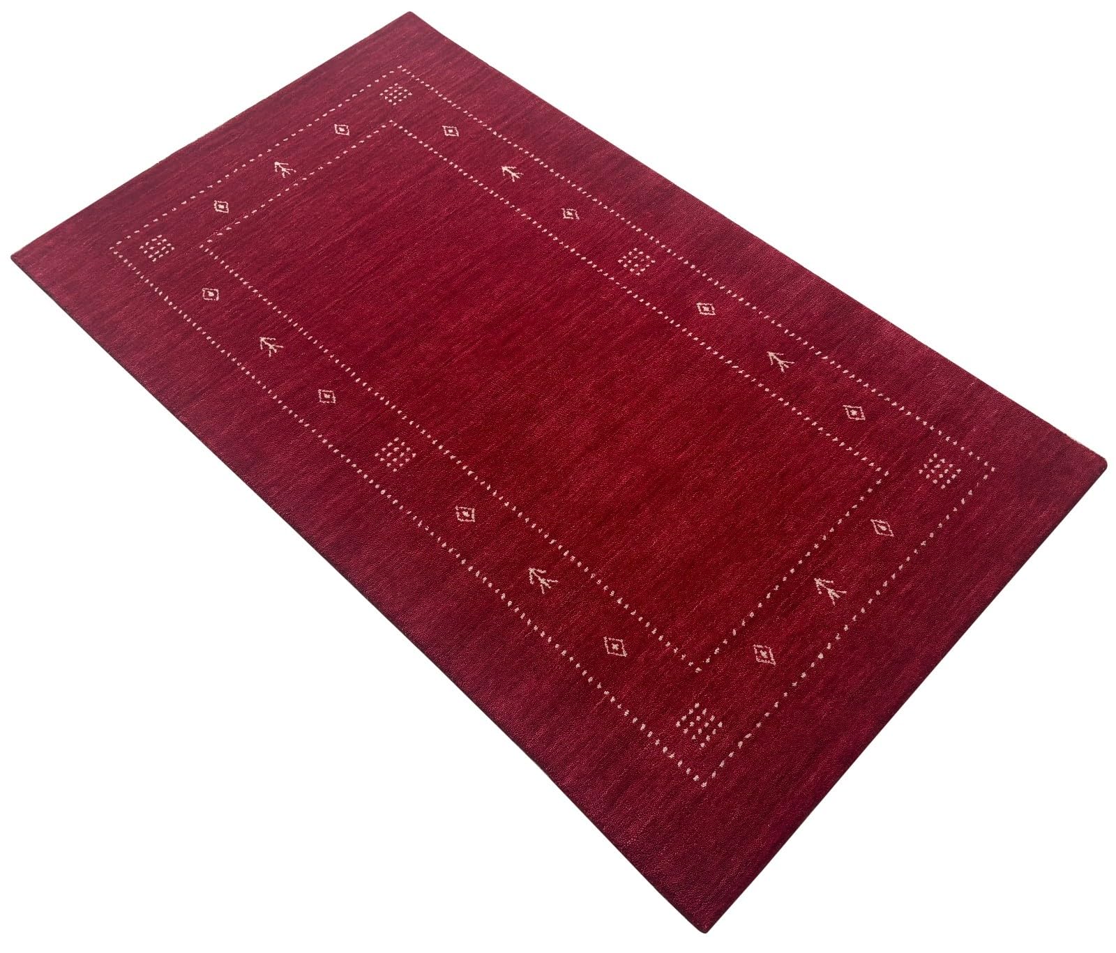 AC6 Tapis en laine rouge 90 x 160 cm tissé à la main 100