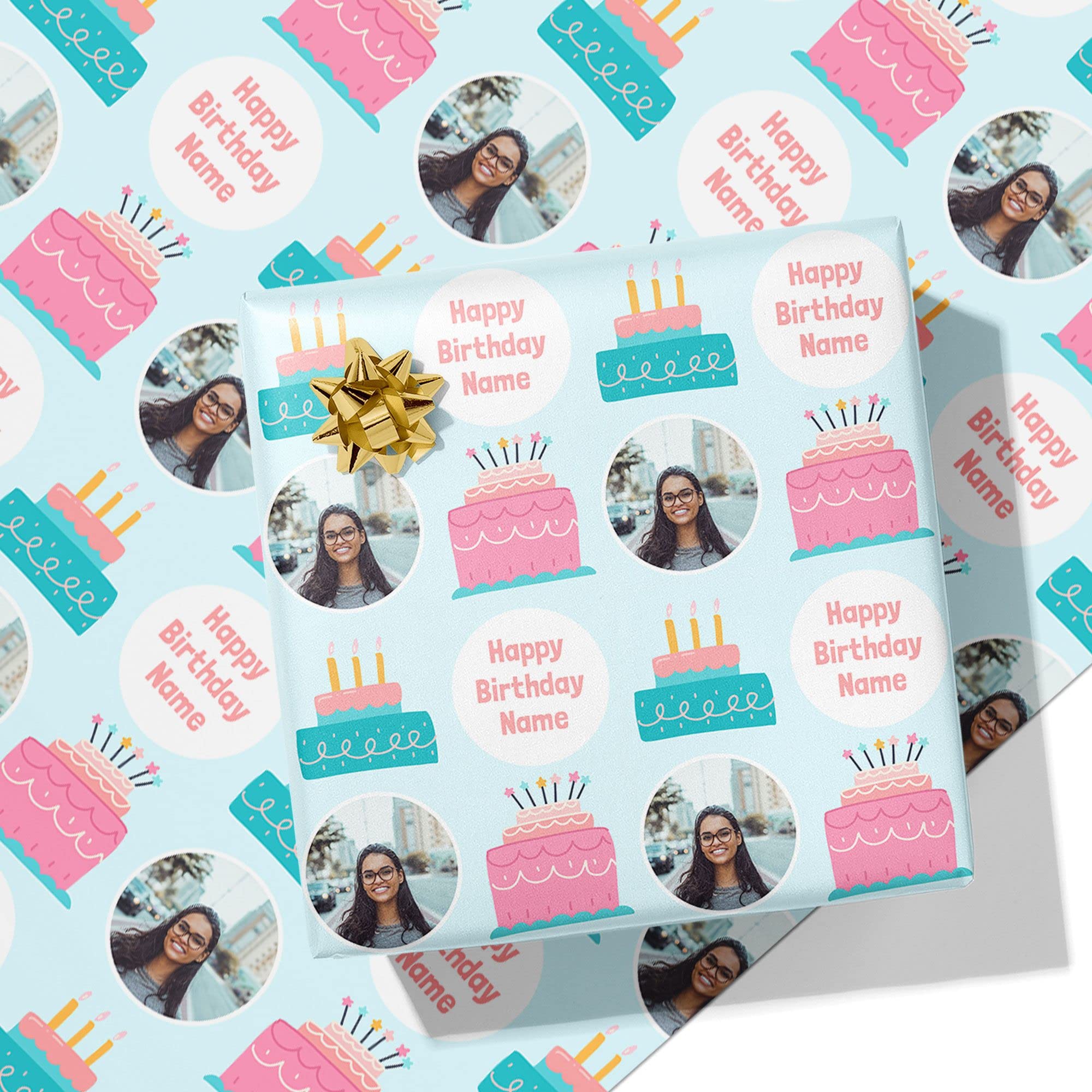 Printster Birthday Cake Personalised Wrapping Paper- Add Any Name & Photo-5m Roll - 594mm x 5000mm