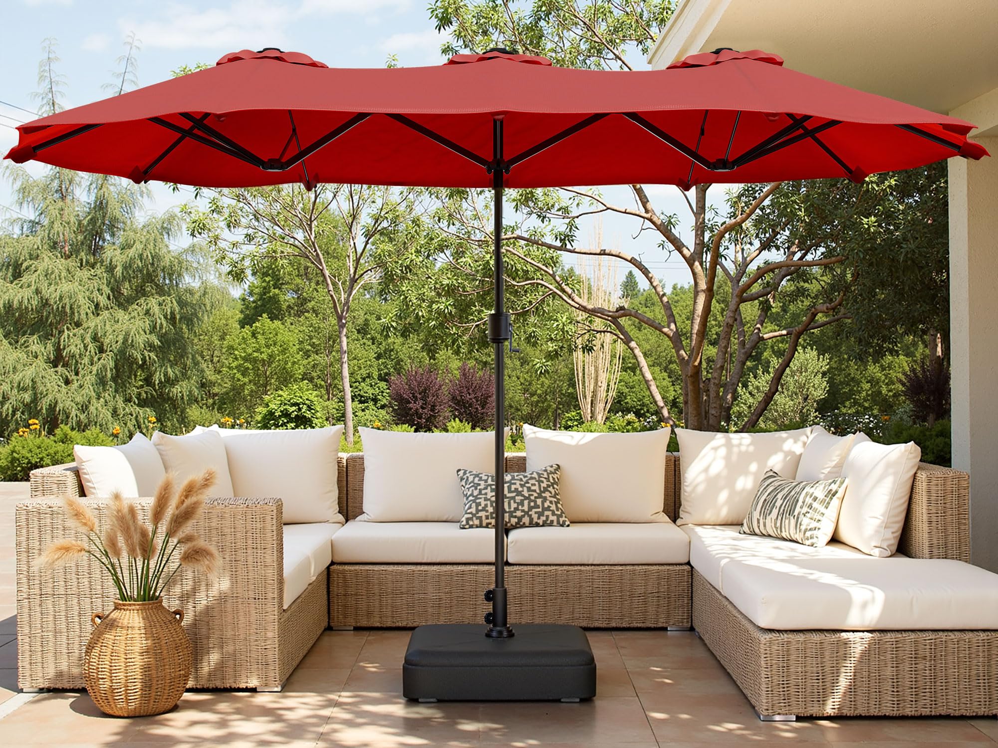 2 piece patio umbrella Kozyard Butterfly 15' Outdoor Patio Double-Sided Aluminum Umbrella Crank  Base – Kozyard LLC main image 1