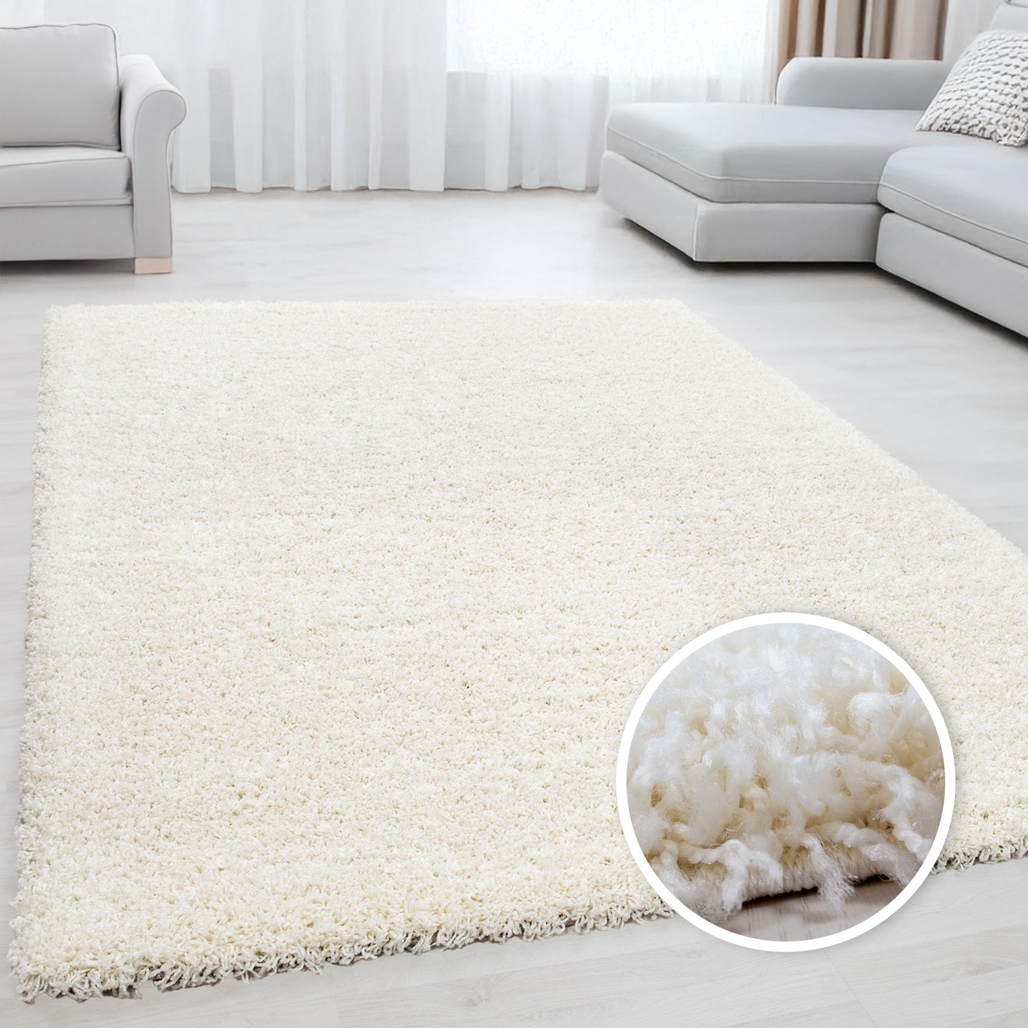 Miovani Alfombra de pelo largo Shaggy de pelo largo para salón, dormitorio, Alfombra de habitacion, crema, 200 x 290 cm