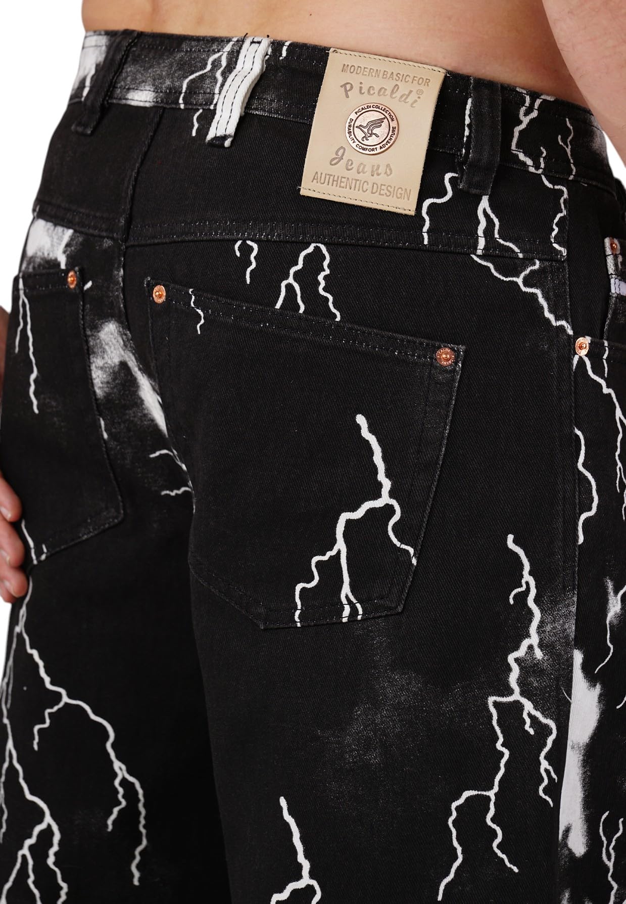 Picaldi Zicco 472 Flash Herren-Jeans – mit Blitzmuster, komfortabler Baumwoll-Denim, Moderne Waschung, robuste 5-Pocket-Jeans für Alltag und Freizeit