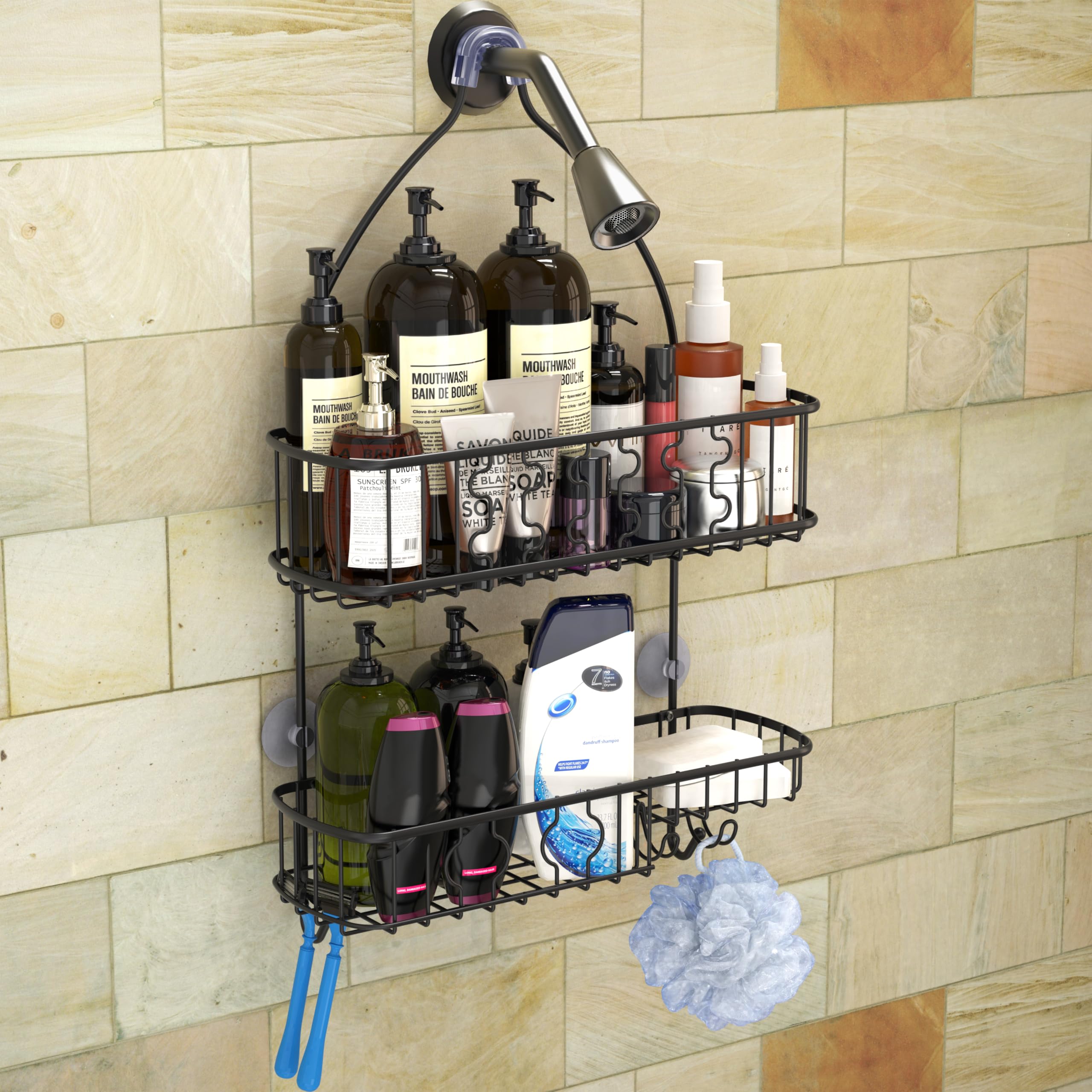 Simple Houseware Organizer da appendere per soffione doccia, colore nero