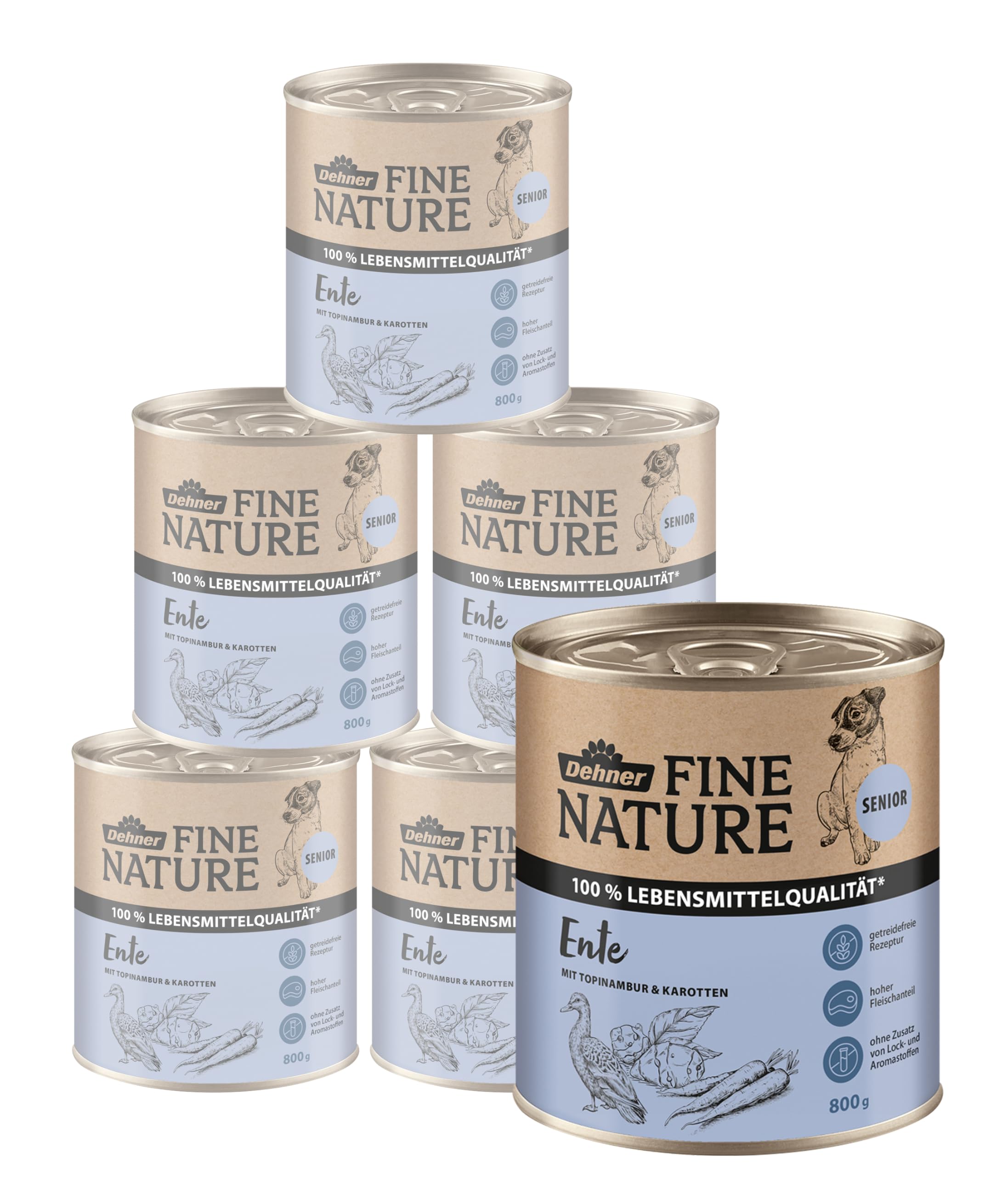 Dehner Fine Nature - Comida para Perros Senior, Calidad alimentaria, Pato, 6 x 800 g (4,8 kg)