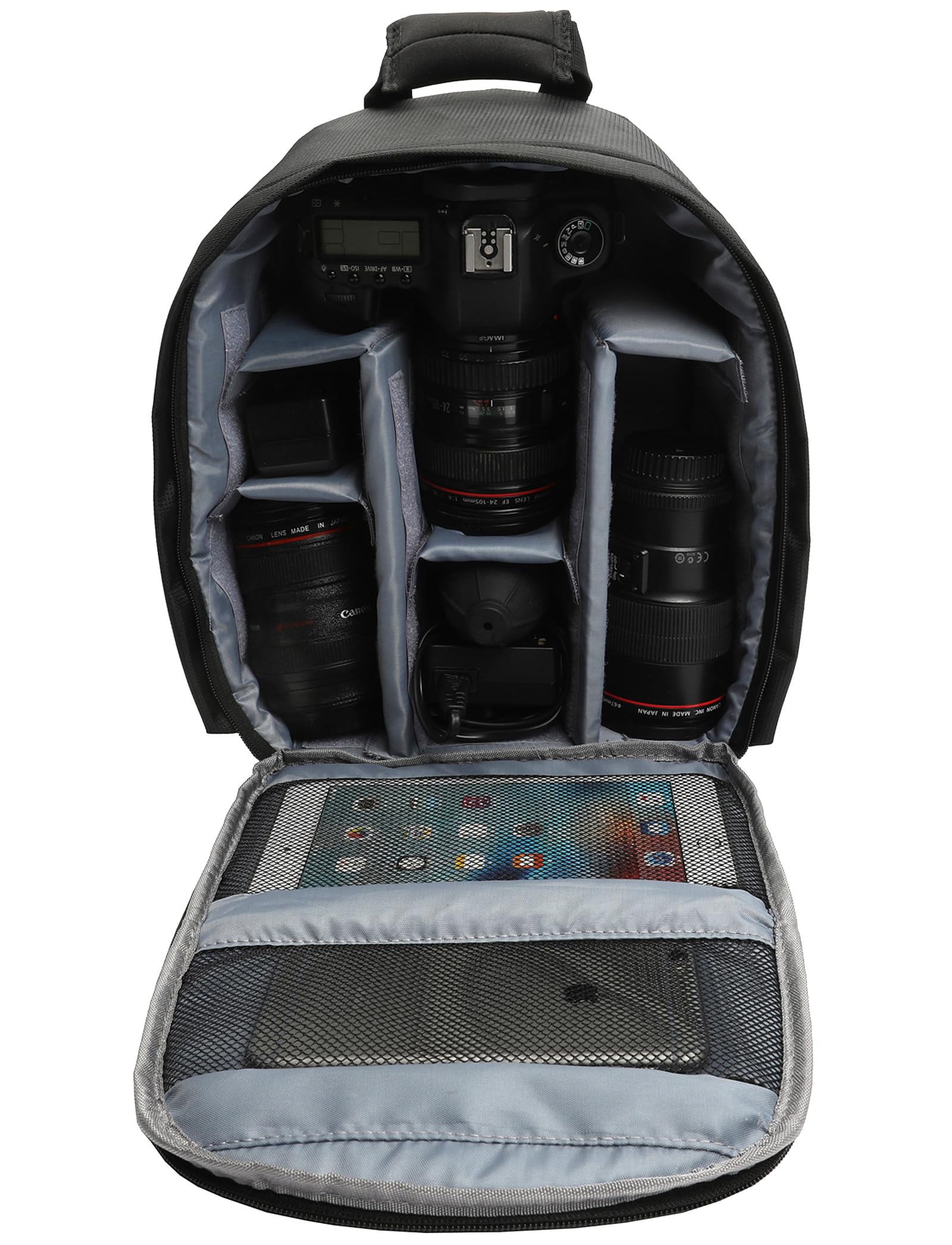 Zaino Fotografico, Zainetto professionale per macchina fotografica, Borsa per fotocamera e obbiettivo, Custodia Imbottita Antiurto Impermeabile 33x24x14cm km36