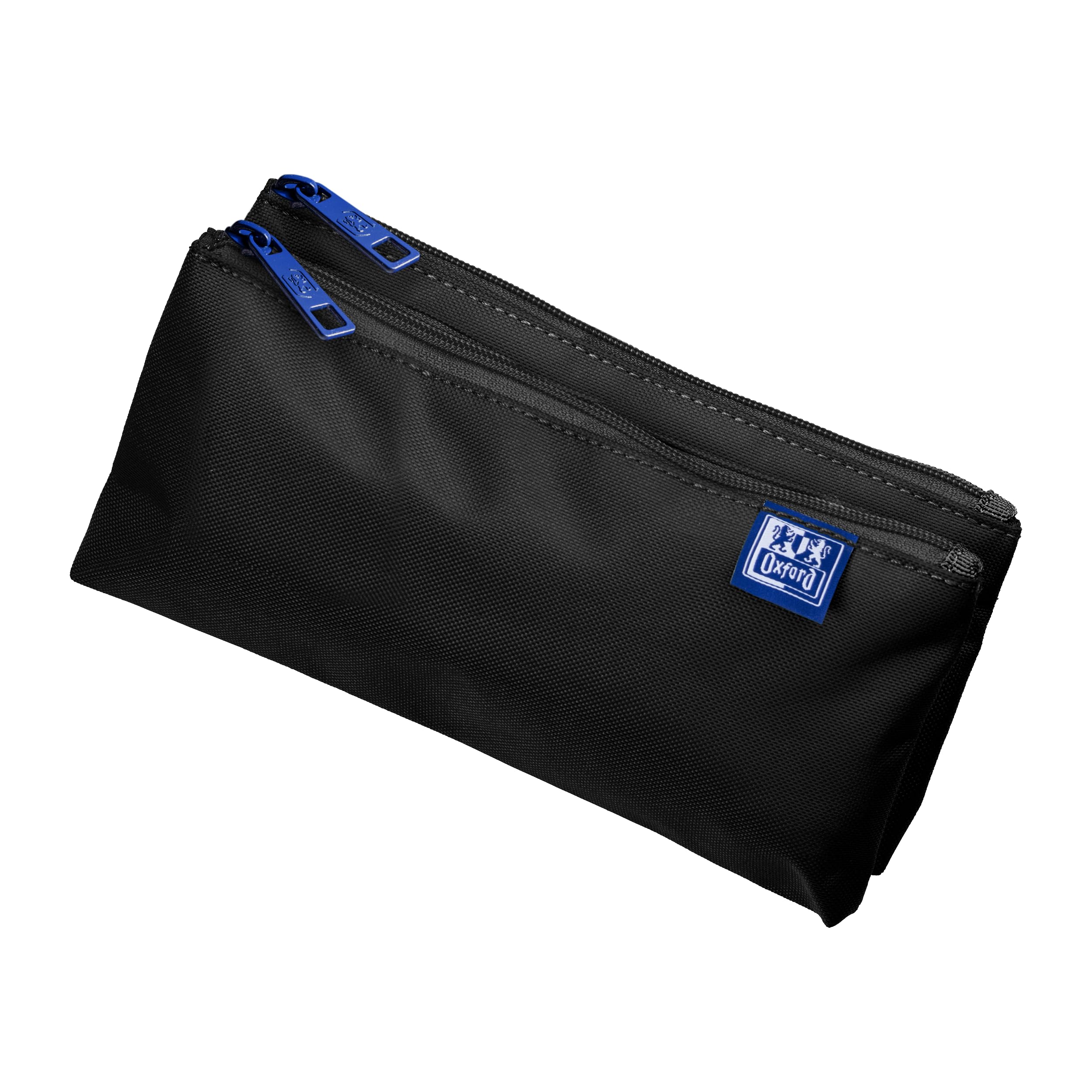 Oxford Estuche para niños y niñas, Doble Compartimento, 2 Bolsillos, Duradero, Color Negro, Negro, Estuche para