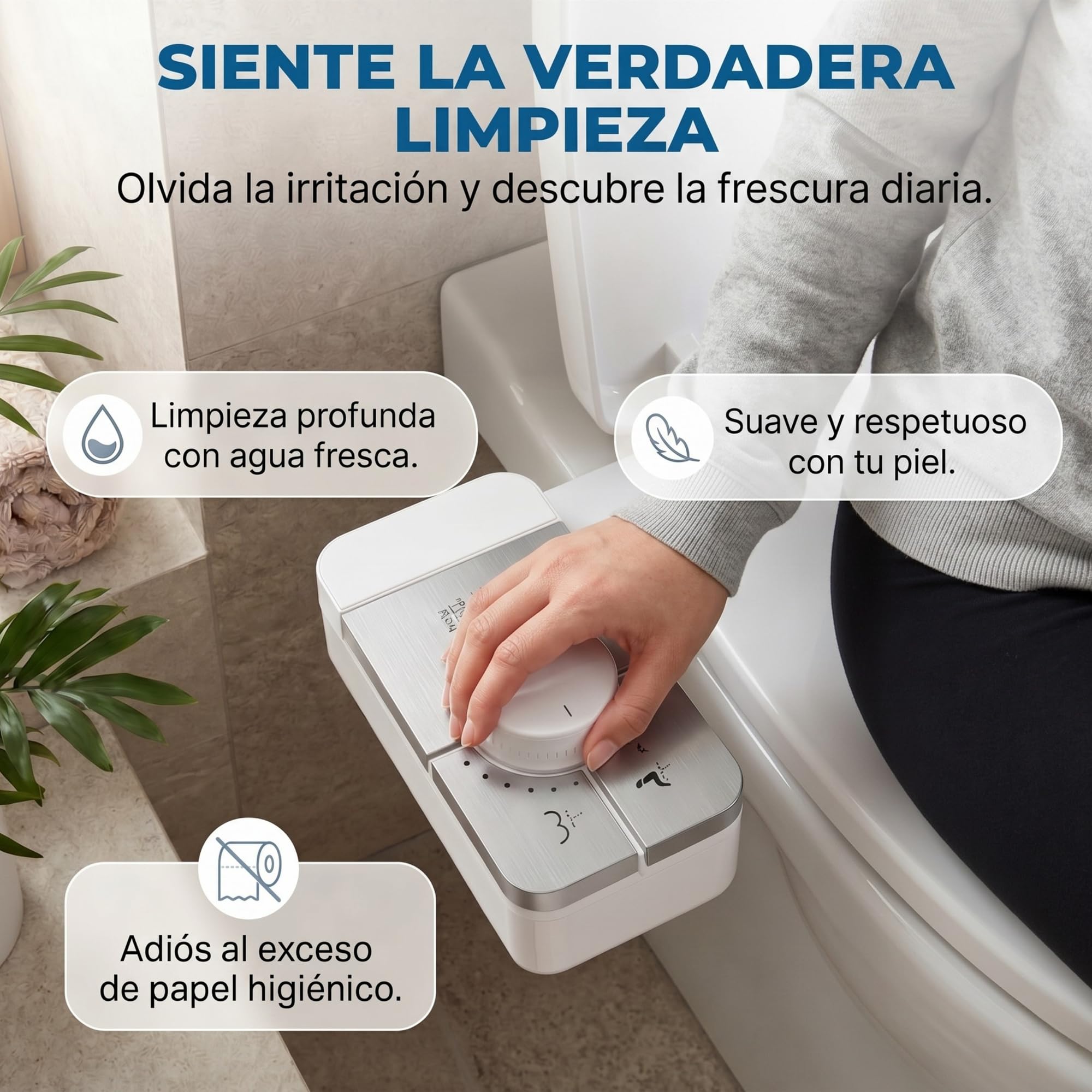 Bidé para WC No Eléctrico - Boquilla Dual de Autolimpieza para Lavado Frontal y Trasero, Accesorio Bide de Fácil Instalación Asiento de Inodoro Rociador de Agua Fria con Presion Ajustable