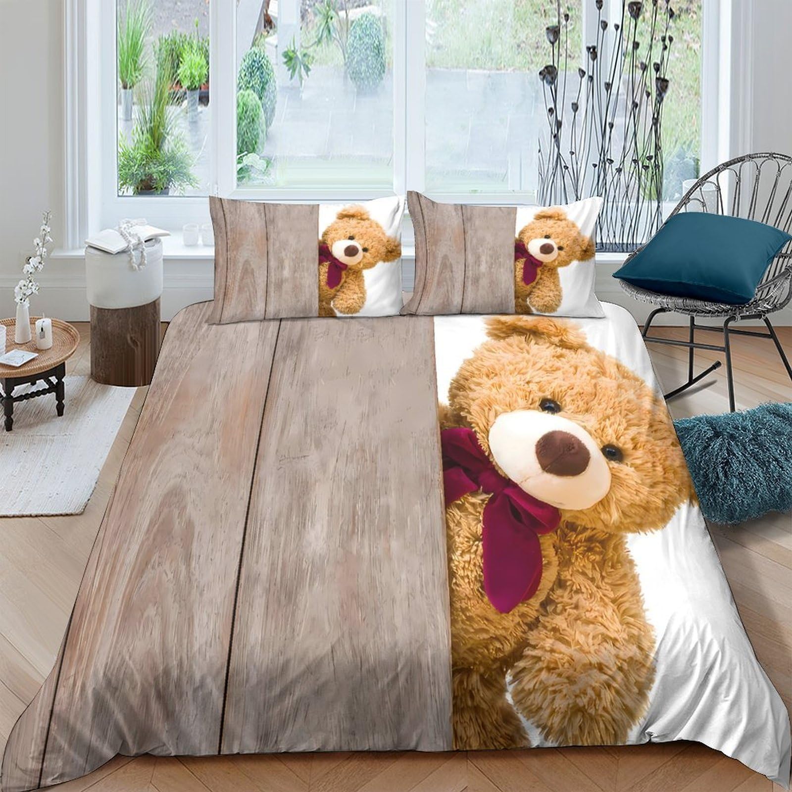 Ctjqhvkz Style-3 3D Printed Teddy Bear Fitted Sheet Microfiber Soft Brown Bedroom Decor Bear Mattress Cover For Home Dorm Guest Room Single（135X200cm）