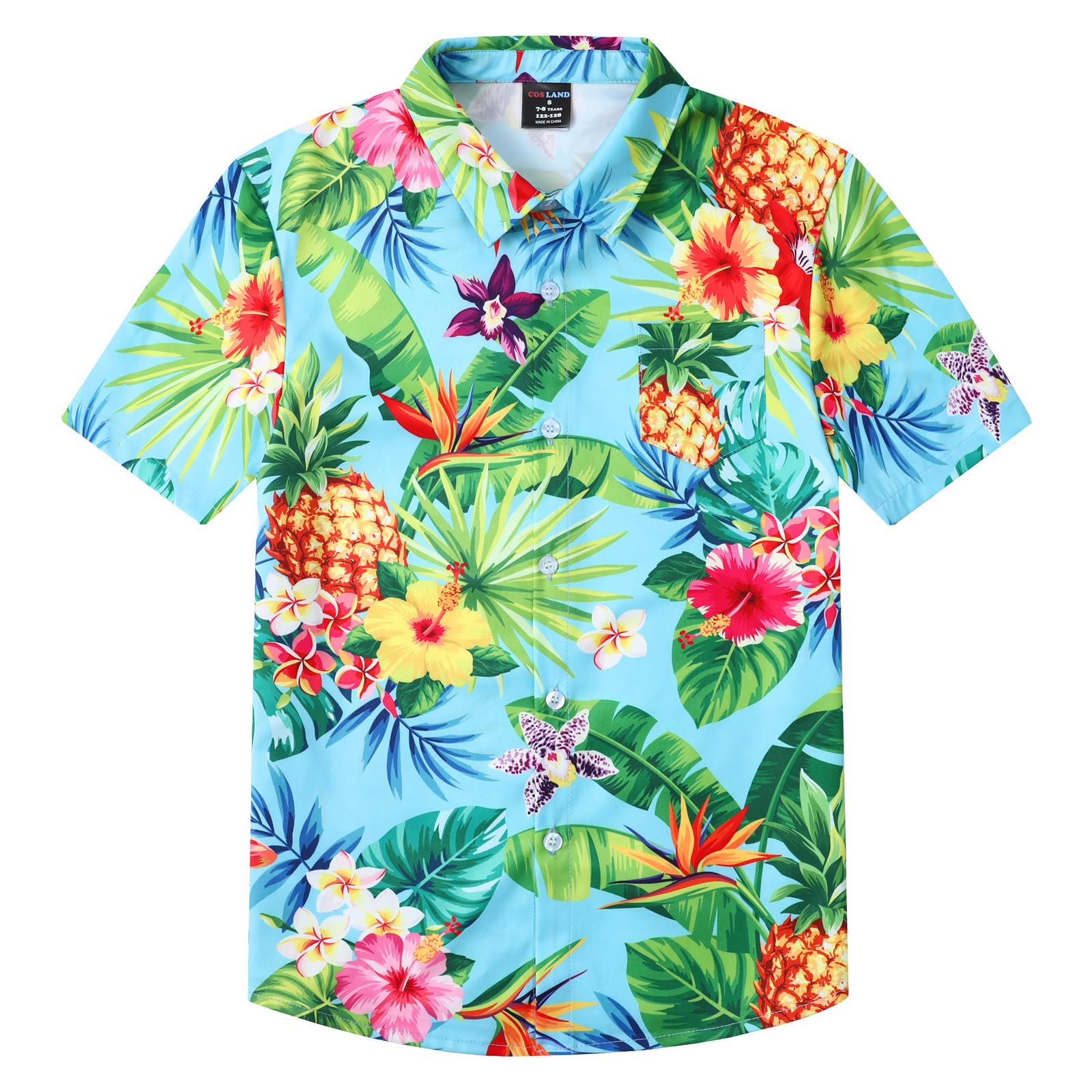 Chemise Hawaïenne pour Enfants Garçons, Manches Courtes, XSmall-Large, 5-12 Ans