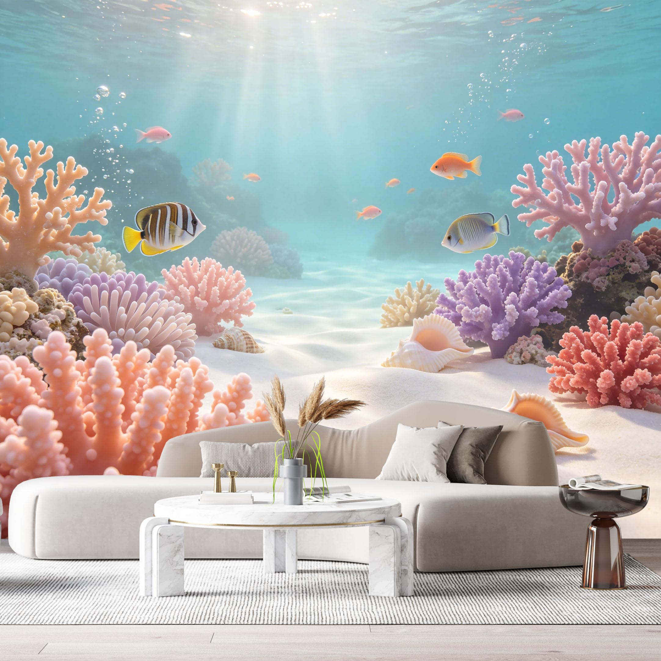 Custom Size Wall Murals Underwater Marine Ocean Tropical Coral Reef Fish Seashells SelfAdhesiveWall Fabric Removable Wallpaper Wall Decor for Living Room Bedroom Bathroom