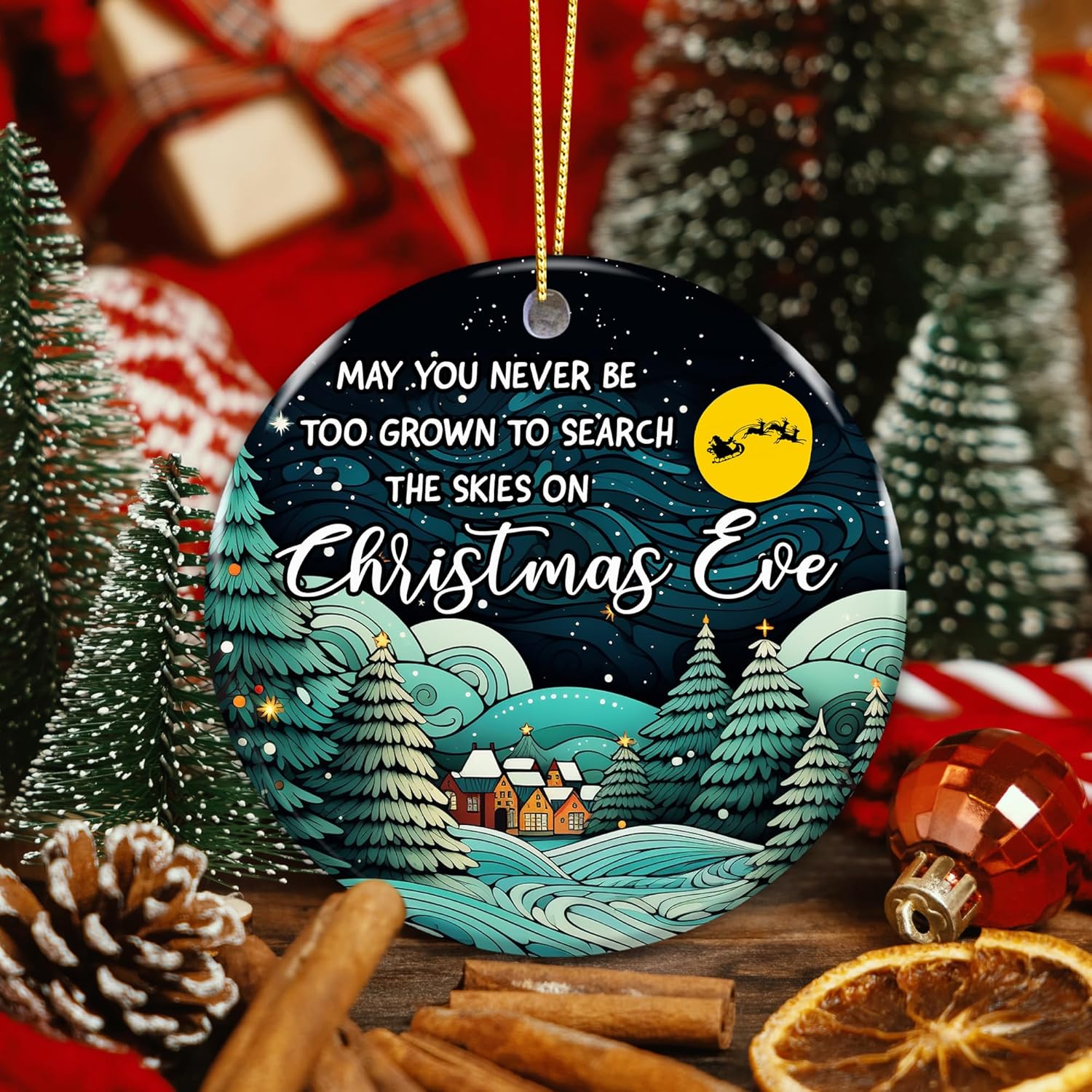 Christmas Eve Night Scene Ornament, Gift Ornament 2025, Sentimental Gift for Family, Kids, Friends, or Teachers, Christmas Eve Quote, Santa Sleigh Night Scene, Winter Village Holiday Decor - Image 4