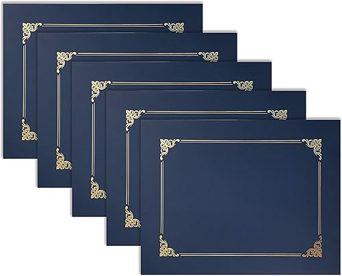 Better Office Products - Paquete de 25 soportes para certificados color azul marino, soportes para diplomas, cubiertas para documentos con borde de