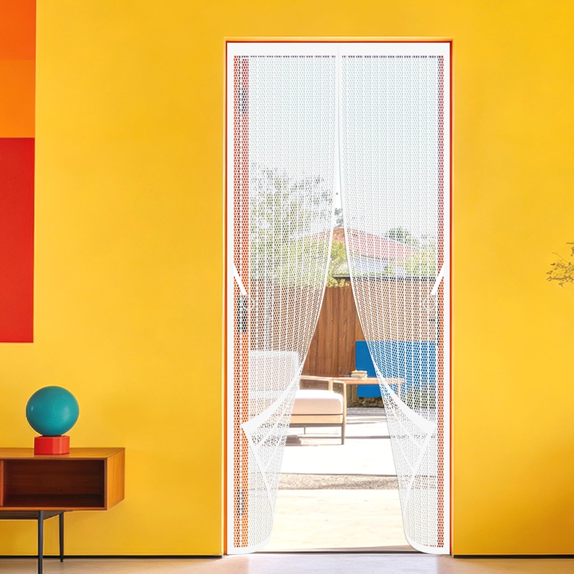 Fly Screen Door 121 x 271 cm No Drill Installation Anti Mosquito Or Anti Pest Magnetic Soft Door Powerful Magnets and Full Frame Magic Tape for Living Room, Bedroom, Patio, White