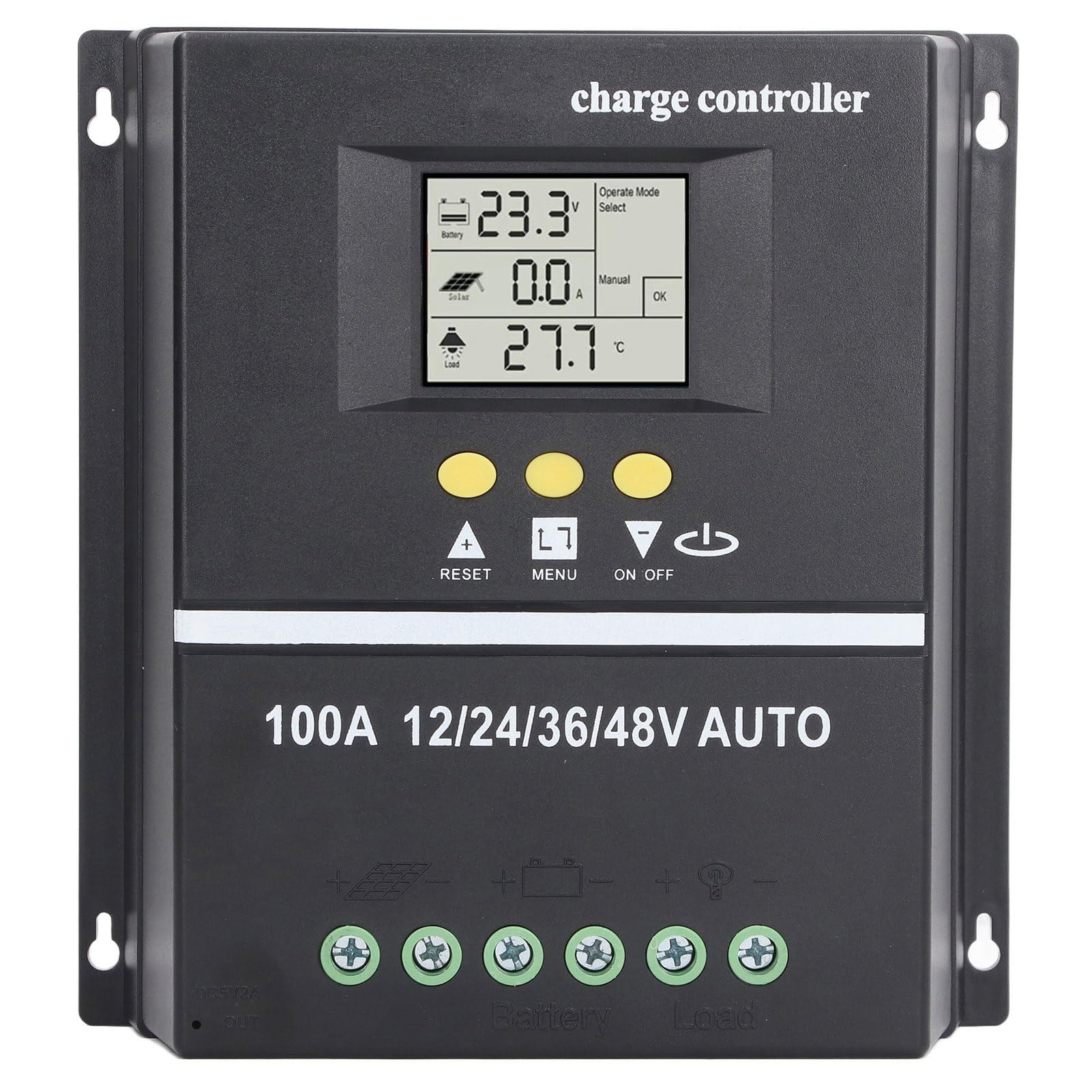 Regolatore di Carica Solare MPPT 100A 12V 24V 36V 48V Adattivo | Regolatore del Pannello Solare, Doppie Porte USB, Display Retroilluminato, ABS, Batterie Al GEL , Off-grid, Sistemi