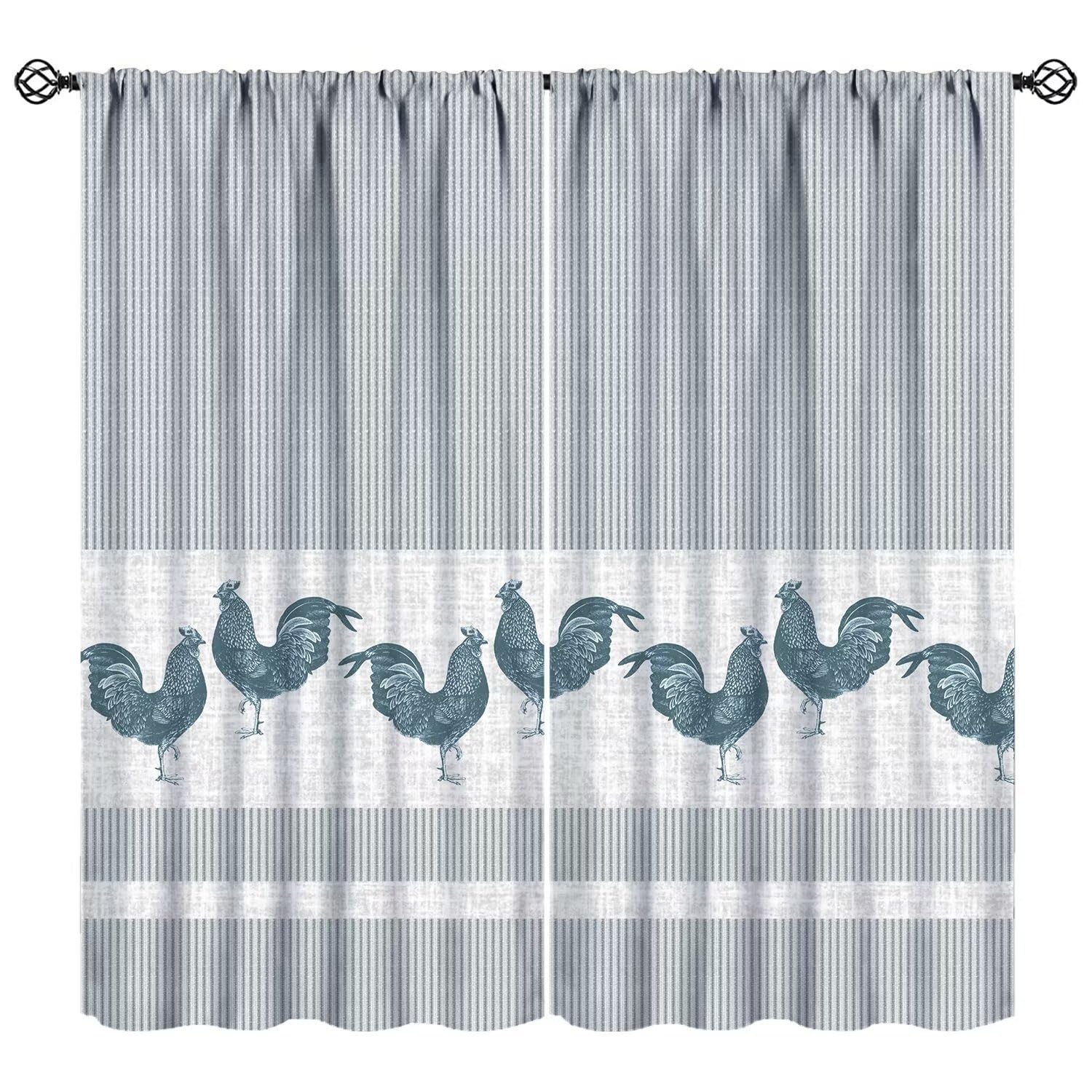 JESTRONRY Farmhouse Rooster Country Curtain,Rooster Stripe Rustic Chicken Print Theme Home Fabric Living Room Bedroom Kitchen Bathroom Decor 52x84in