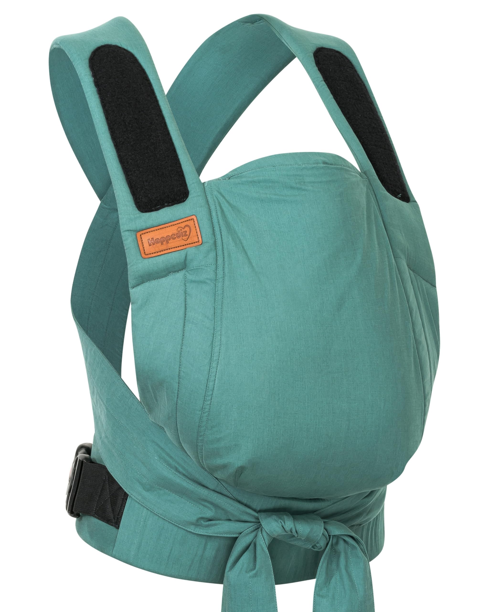 Hoppediz Bondolino b.pure Babytrage ab Geburt für Neugeborene, all green | Ergonomische Halbschnallentrage mit gepolsterten Trägern – mitwachsend 3–20 kg, inkl. Anleitung