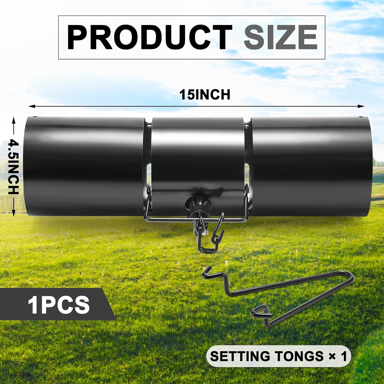 Qualirey Tube Squirrel Trap Rust Resistant Trap 4.5'' in Diameter with a Setting Tongs for Backyards Patios Gardens, Safe and Effective Pest Control Commercial and Residential Use(1 Pcs, 15 Inch)