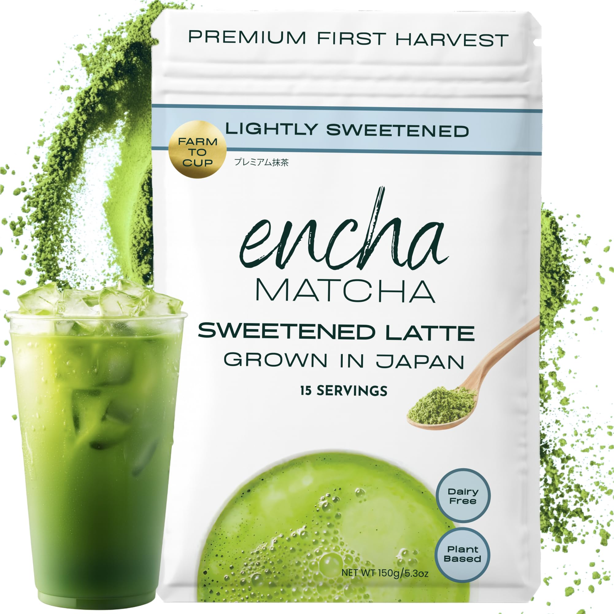 Encha Matcha Latte Powder Sweetened - Lightly Sweet Matcha Powder - First Harvest - Premium Japanese Matcha -