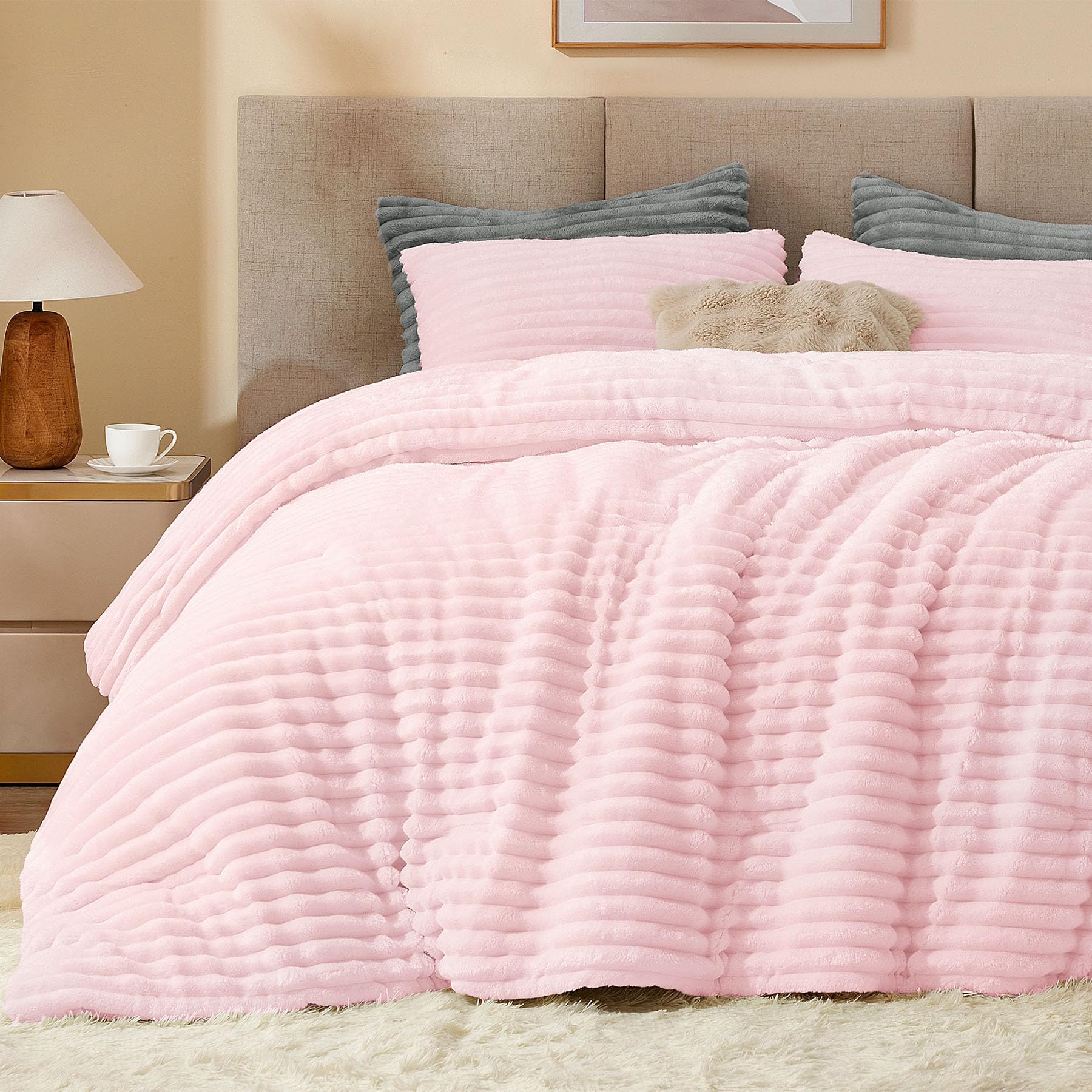 BEDELITE Fleece Full Comforter Set -Super Soft &amp; Warm Fluffy Cherry Blossom Bedding, Luxury Fuzzy Heavy Bed Set for All Season with 2 Pillow Cases