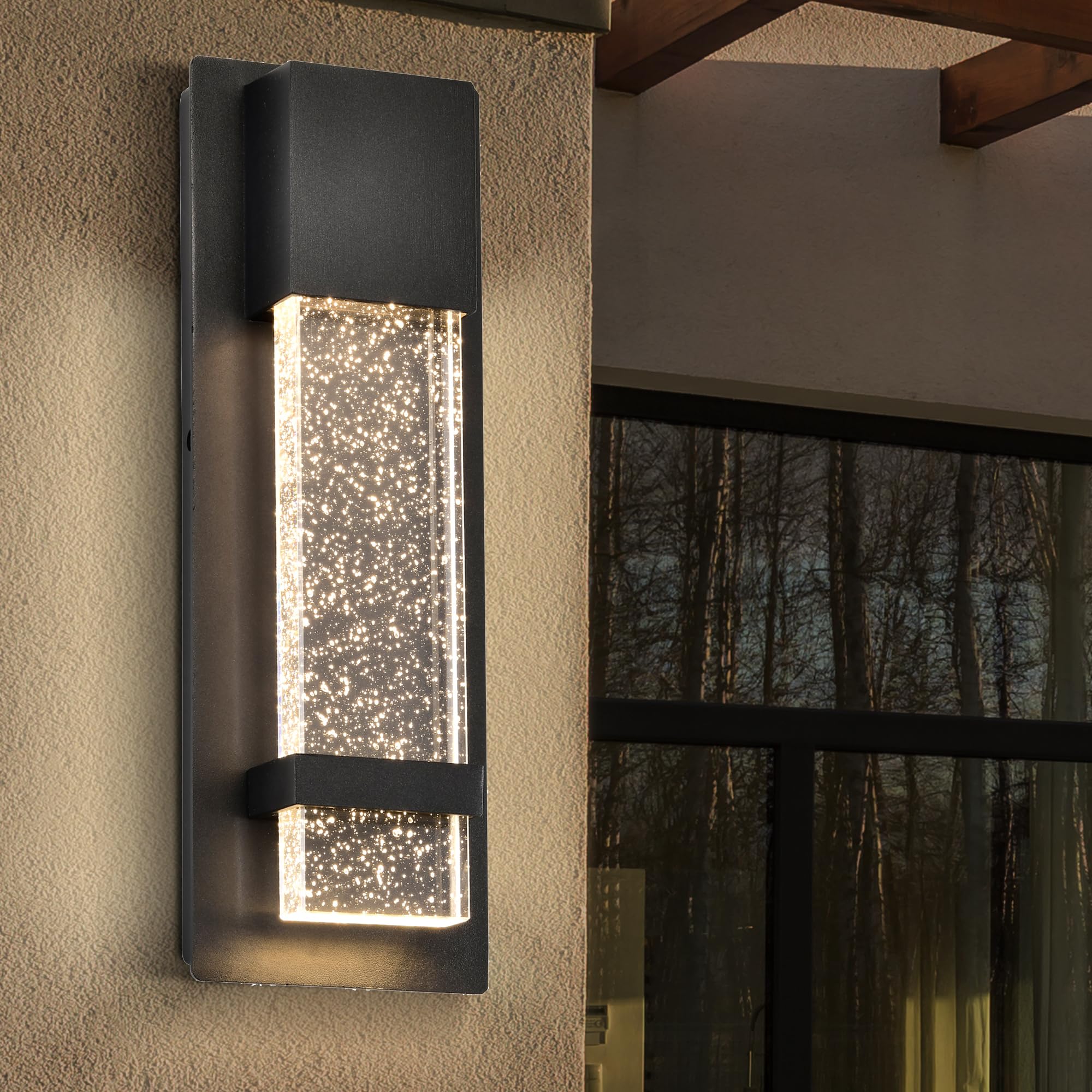 Modern LED Outdoor Wall Light, 12W Aluminium Bubble Glass Wall Sconce, 3000K Warm White Exterior Light for Front Door, Porch, Garden, IP44 Weather Resistant