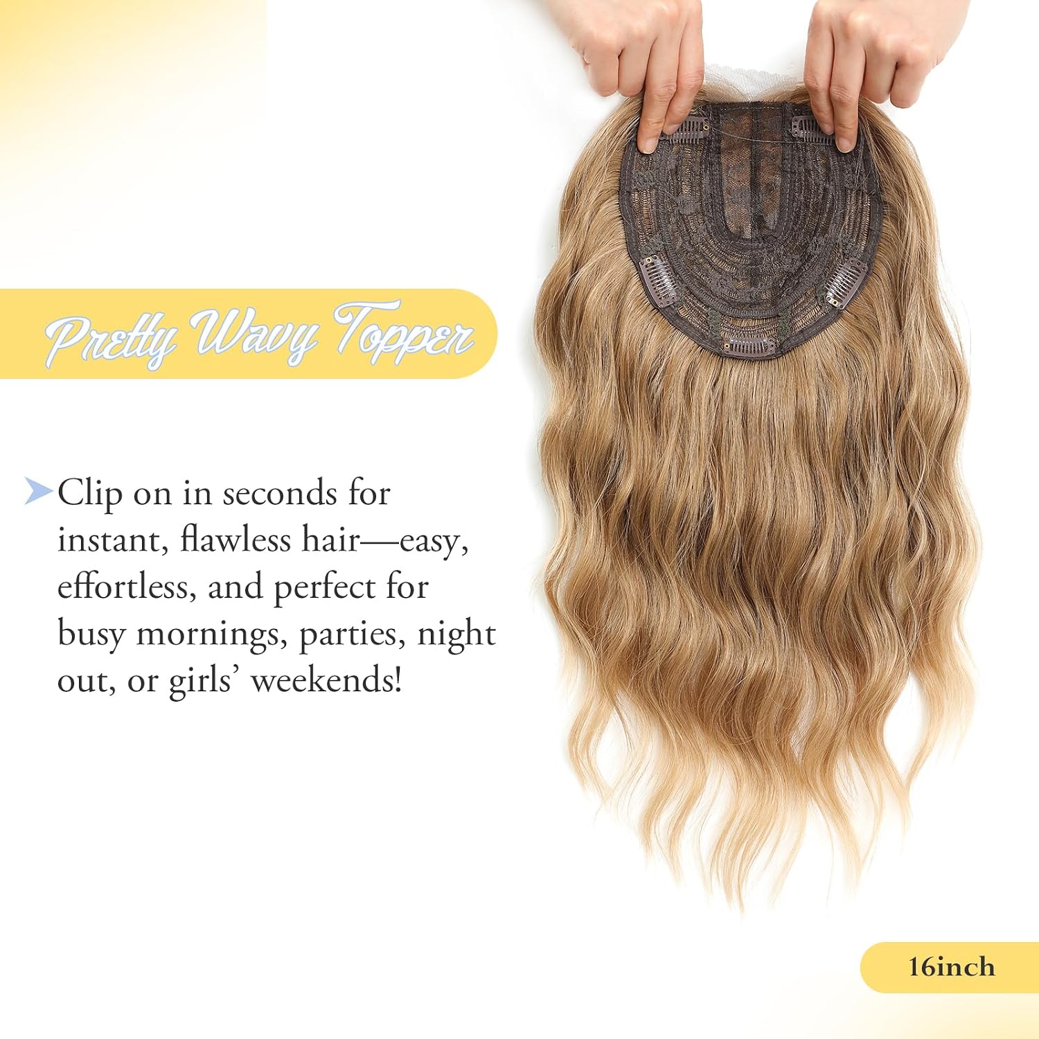Ms Taj 16 Inch Blonde Hair Toppers for Women, Synthetic Wavy 6.5''x6.5'' Wiglet Hairpiece for Thinning Hair Natural Look(Sunny Golden Blonde)