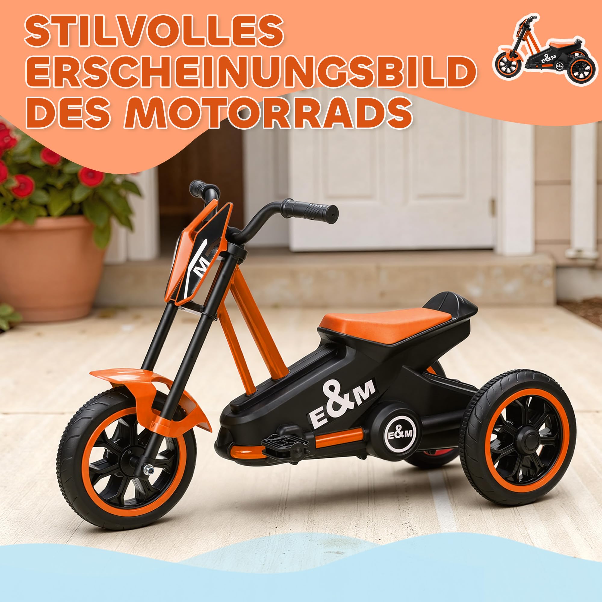 AIYAPLAY Dreirad, Kinderfahrrad, Laufrad, Kinderrad mit Pedal, Lauffahrrad für Kinder 18-36 Monaten, für den Innen- und Außenbereich, Stahl, Orange