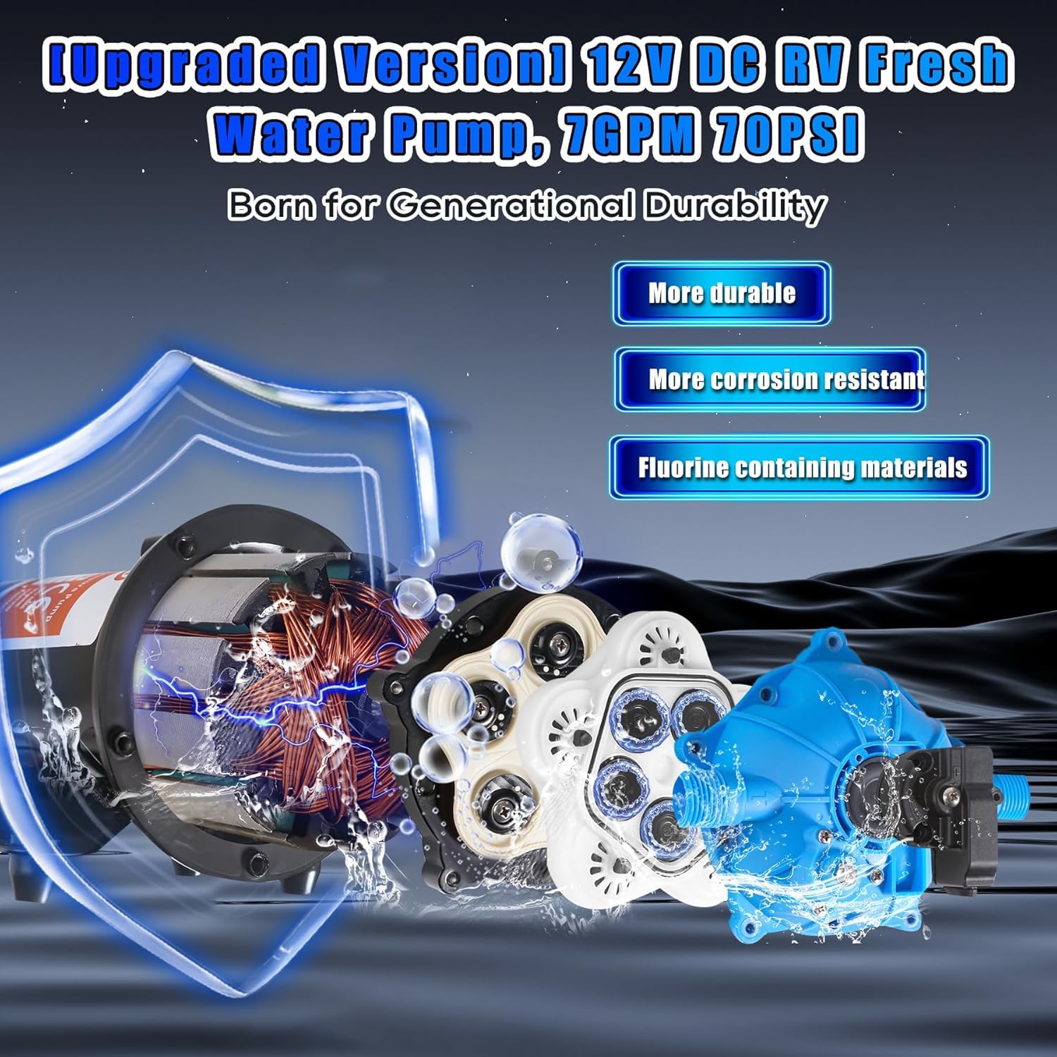 12V DC RV Fresh Washdown Pump Kit, 70PSI7GPM,Marine Self-Priming Water Pump with Pressure Switch, High-Performance RV Fresh Water Pump for Boats,Campers,Travel Trailers,Sprayers,and Yachts