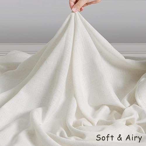 Miniatura 4 de Cortinas de lino marfil de 96 pulgadas de largo, juego de 2 paneles para sala de estar, puertas corredizas de vidrio, cortinas filtrantes de luz de