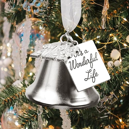 Miniatura 5 de Adorno de campana de ángel de Navidad más grande, ala de ángel y dije inspirado, es una vida maravillosa para decoración de árbol de Navidad 2023