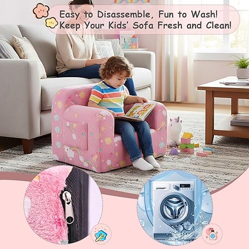 Miniatura 9 de Tiita Sofá para niños, sofá para niños con asa de transporte, sofá portátil de espuma para niños, sofá infantil que brilla en la oscuridad, silla