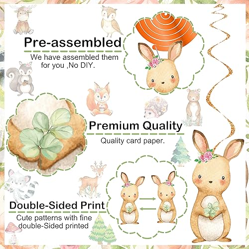 Miniatura 5 de Decoraciones de fiesta de bosque, 20 piezas de animales del bosque, remolinos colgantes, animales del bosque, decoraciones de techo para decoración