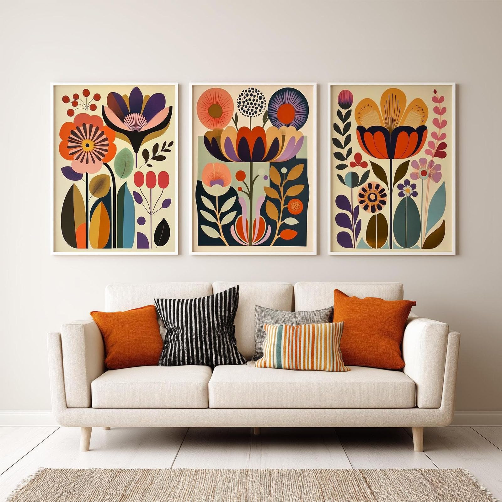 JORCEDI 3pcs Abstract Geometric Floral Canvas Prints, Mid-Century Boho Botanical Wall Art, Scandinavian Decor for Living Room, Bedroom & Kitchen, Unframed (21 * 30cm)