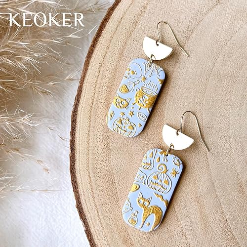 Miniatura 9 de Keoker Hojas de textura de arcilla polimérica para Halloween, tapete de textura de arcilla de Halloween para hacer aretes, joyas, herramientas de
