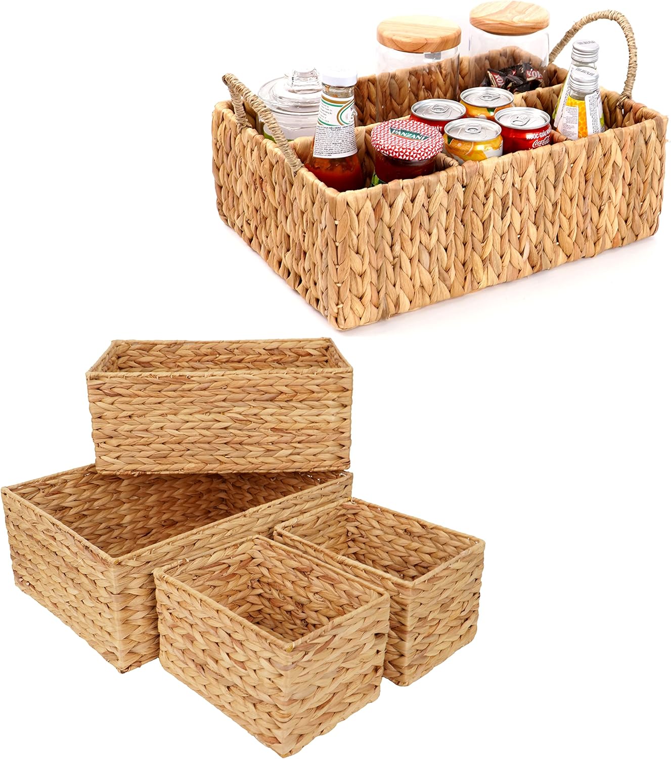Rectangle Water Hyacinth Storage Baskets Set Of 4 and