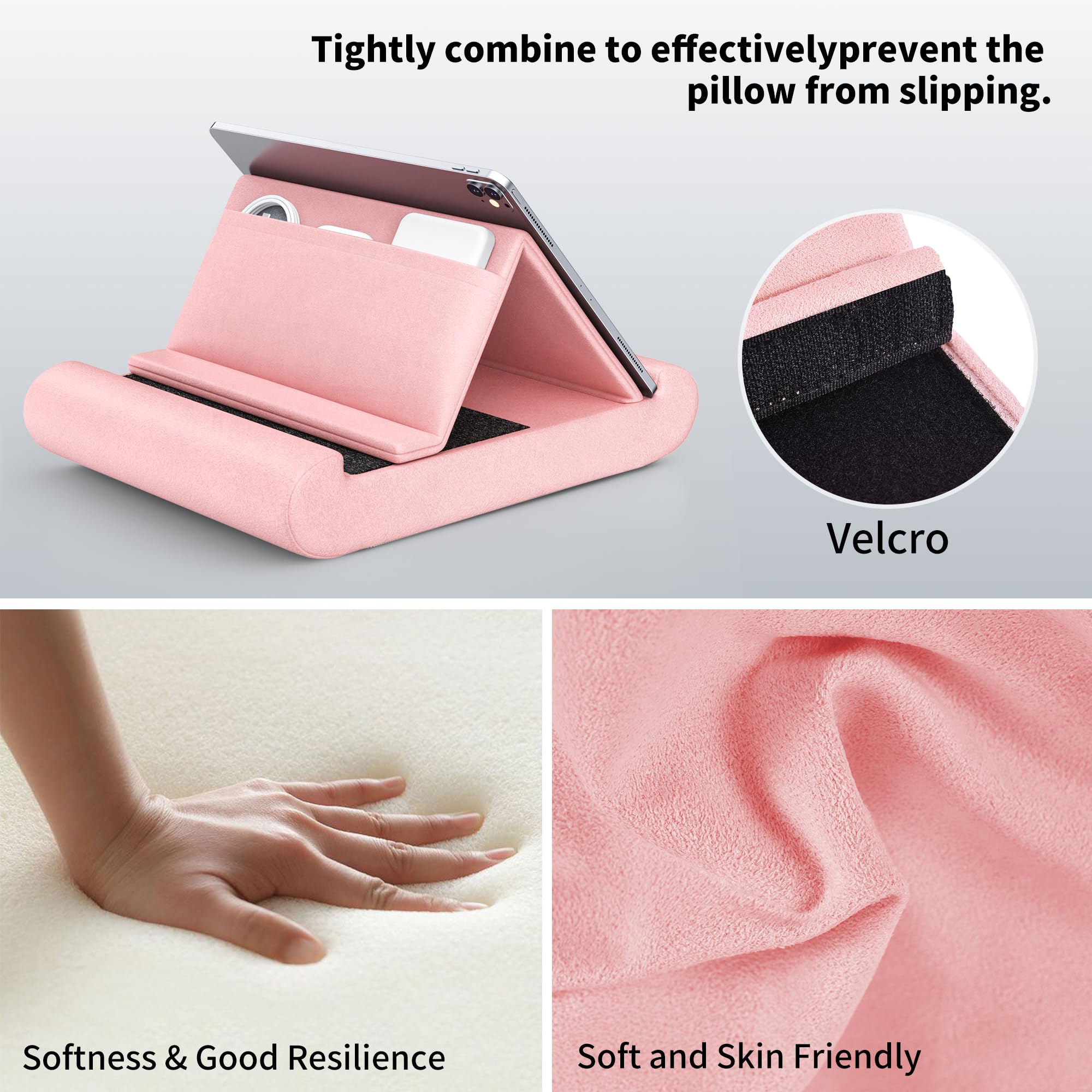 CreaDream Supporto per tablet, supporto pieghevole per tablet, da letto e scrivania, morbido cuscino con tasca e supporto per pennino, per tablet da 4-13 pollici, come iPad Pro 11, 13, Air, Mini