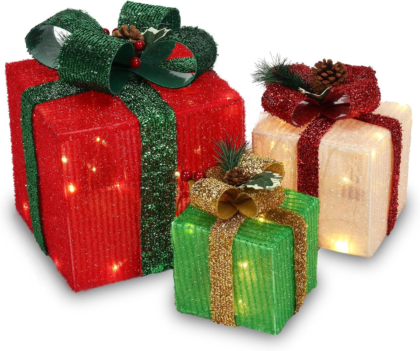 Set of 3 Christmas Lighted Gift Boxes Christmas Decoration, Christmas LED Lights