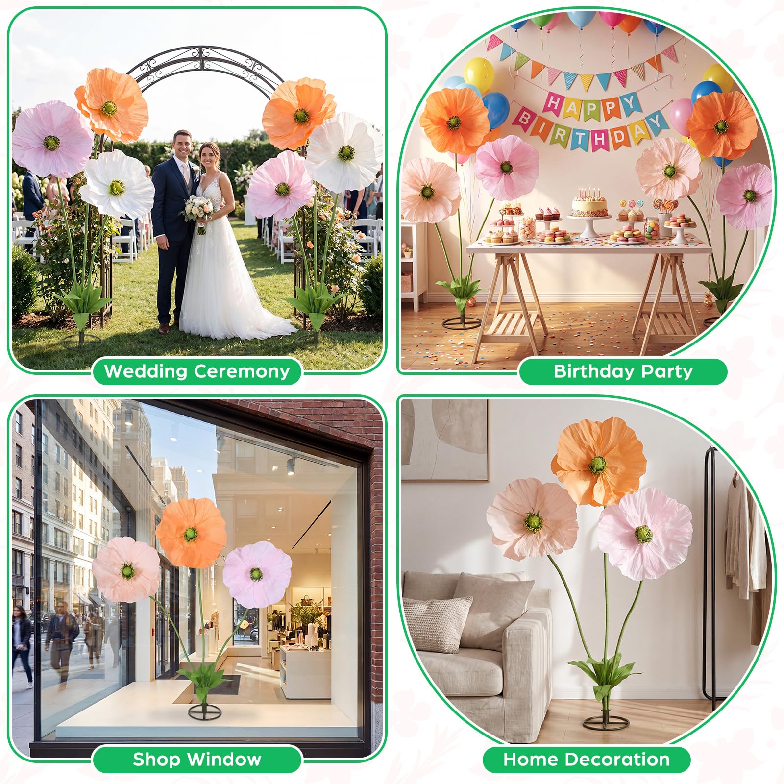 Riesige künstliche Blumen zur Dekoration, große Papierblumen, stehend, handgefertigt, Dekoration für Garten, Geburtstag, Party, Hochzeit, Requisiten, Festival, Schaufenster, 1,9 m (klassische