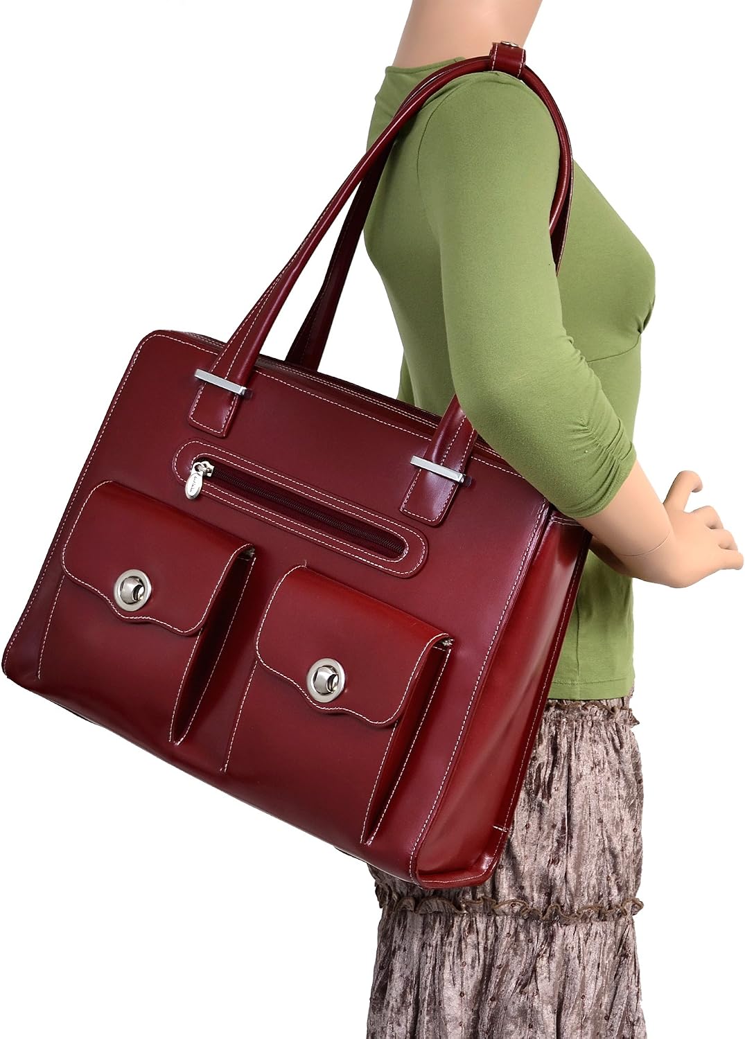 Best Deal 🛒 McKlein, W Series, Verona, Top Grain Cowhide Leather, 15 Leather Fly-Through Checkpoint-Friendly Ladies' Laptop Briefcase, Red (96626)