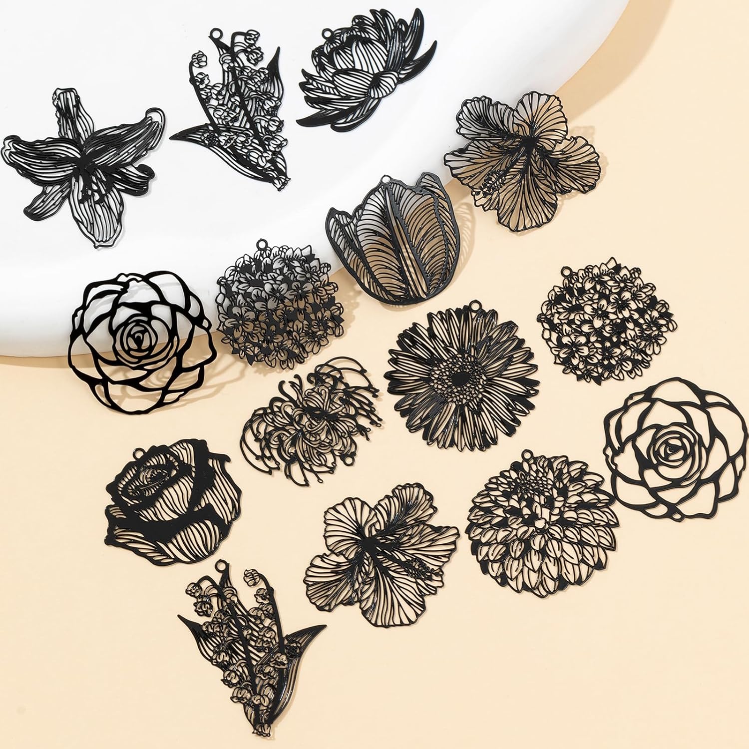 Hollow Plant Charms Multicolor Flower Leaf Filigree Pendants for DIY Earrings Necklaces Bookmarks Hanging Decorations Resin Accessories Jewelry Making Supplies - Image 7