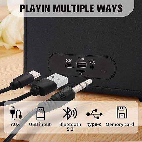 Miniatura 6 de Altavoces Bluetooth portátiles 5.3, altavoces inalámbricos de madera con graves, FMAUX, tarjeta TF y reproducción USB, subwoofer, altavoces modernos