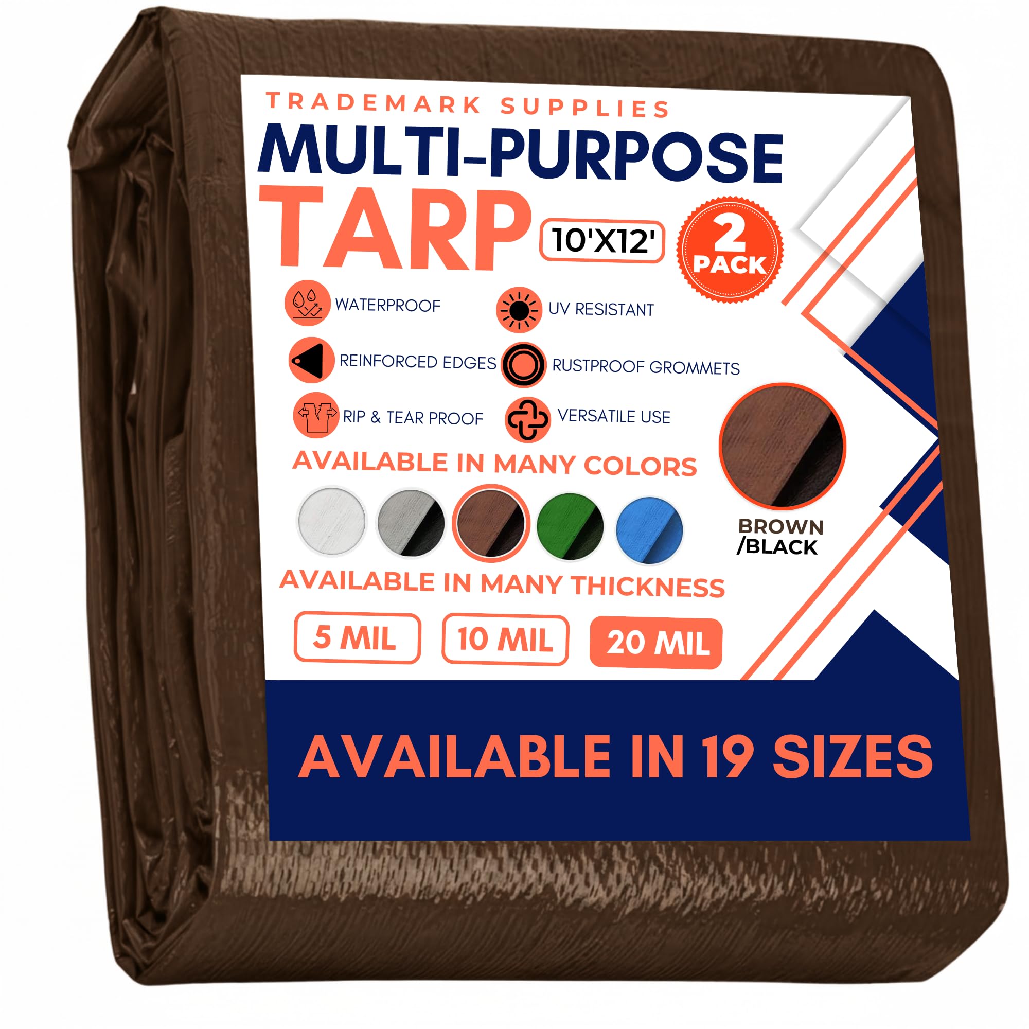 Tarp Cover Brown/Black Heavy Duty 8'X10' Thick Material, Waterproof, Great for Tarpaulin Canopy Tent, Boat, RV Or Pool Cover (8X10 Heavy Duty Poly Tarp Brown/Black) — view 58