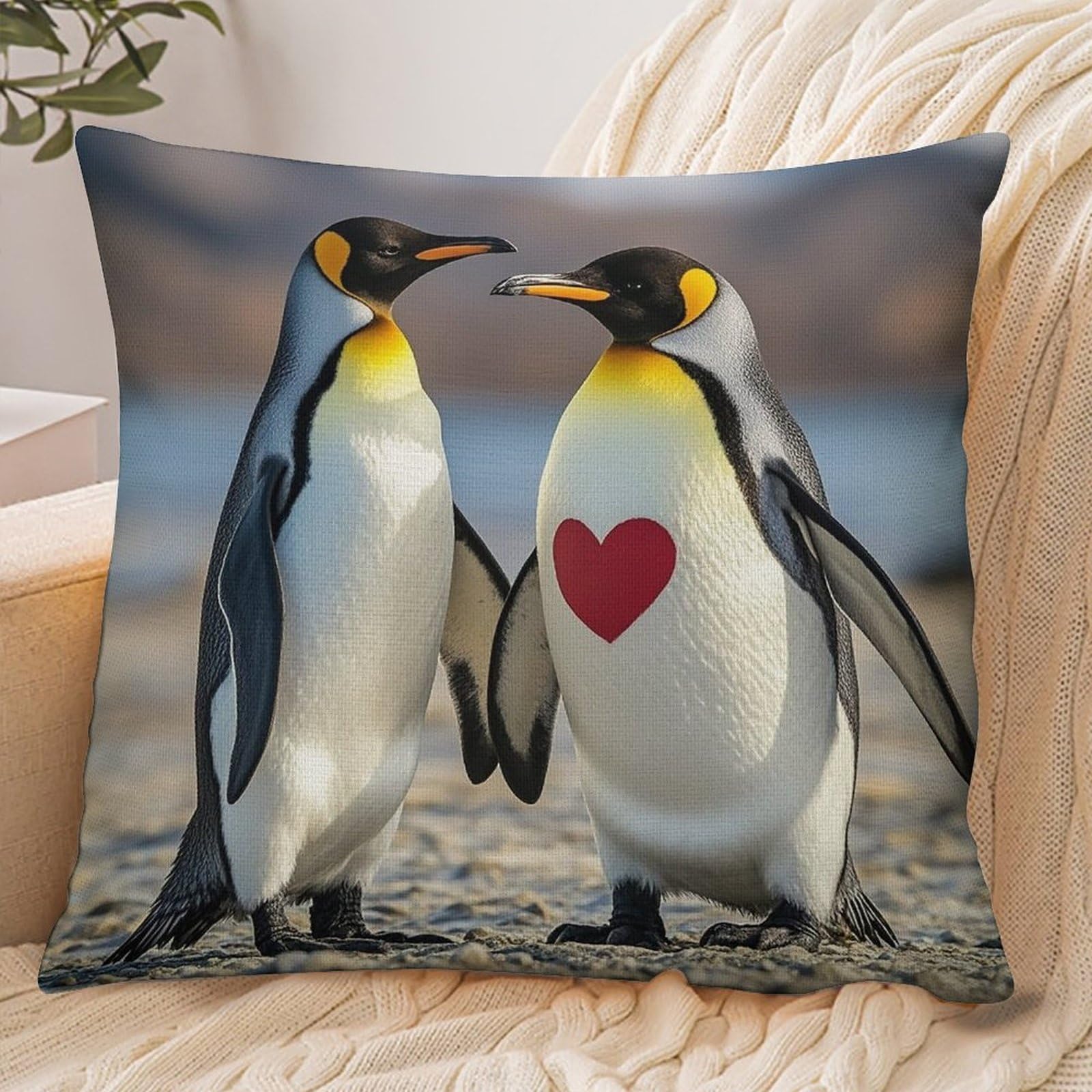 Fekiloot Style Penguin With Heart Pillowcase Pillow Sham Pillow Case