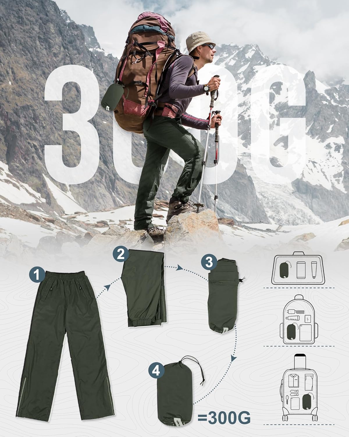 Outdoor Ventures Men's Rain Pants Waterproof Rain Overall Pants Windproof Packable Rain Outdoor Pants for Hiking Fishig Golf - Image 5