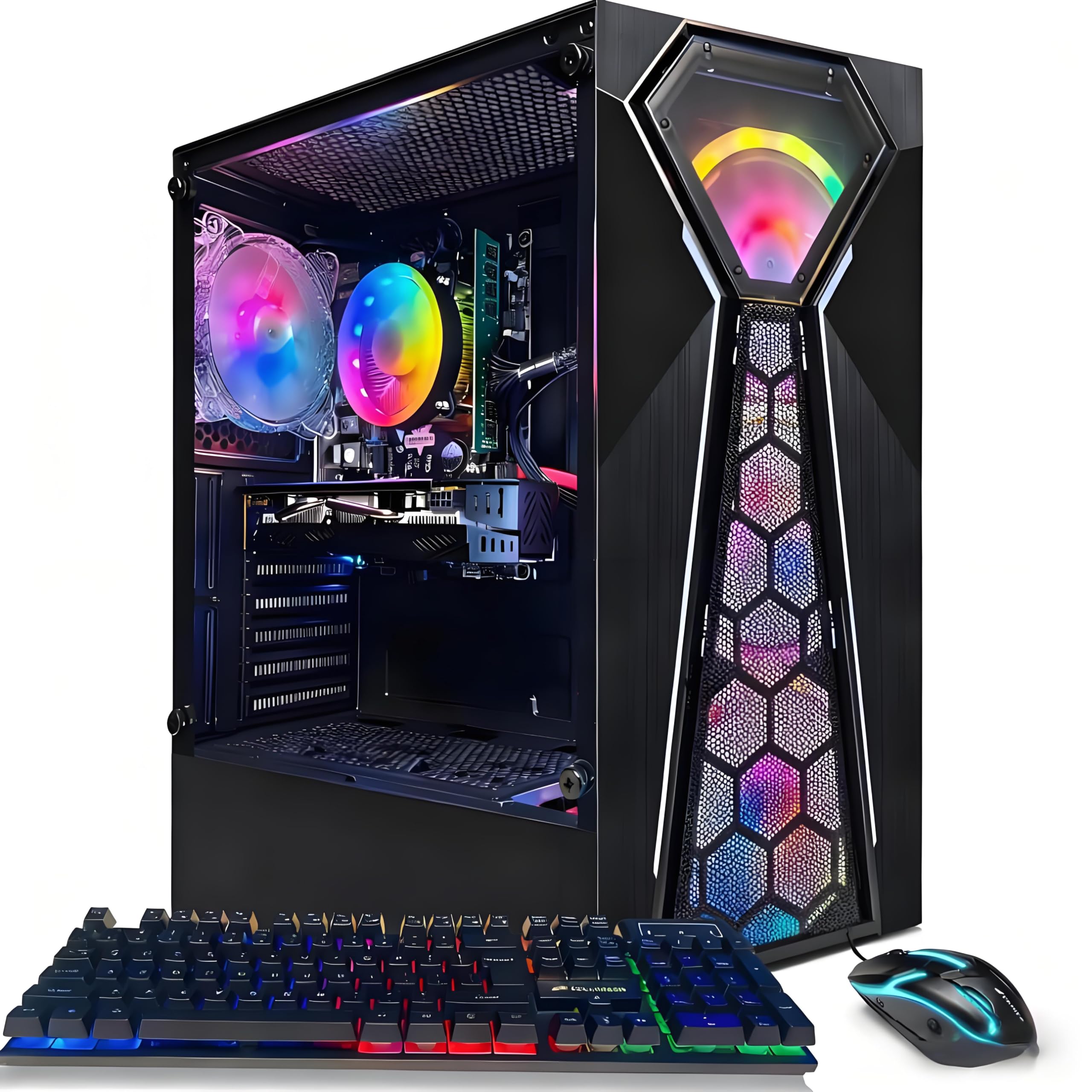 STGAubron Prebuilt Gaming PC, Radeon RX 580 8G GDDR5, AMD Athlon 3000G 3.5G,16G RAM, 512G SSD, 600M WiFi, BT 5.0, RGB Fan x 4, RGB Mouse Pad, Windows 11 Home