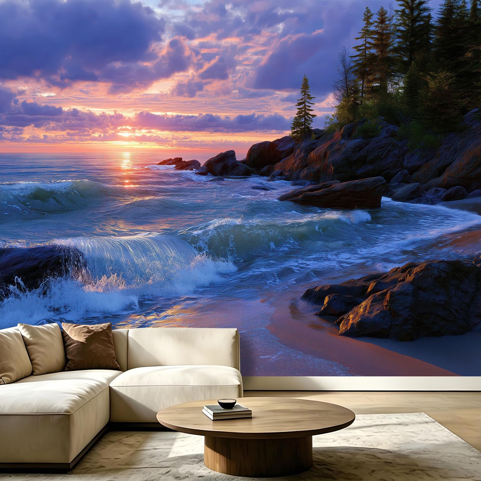 Fresque murale nature plage île pour salon et chambre parentale