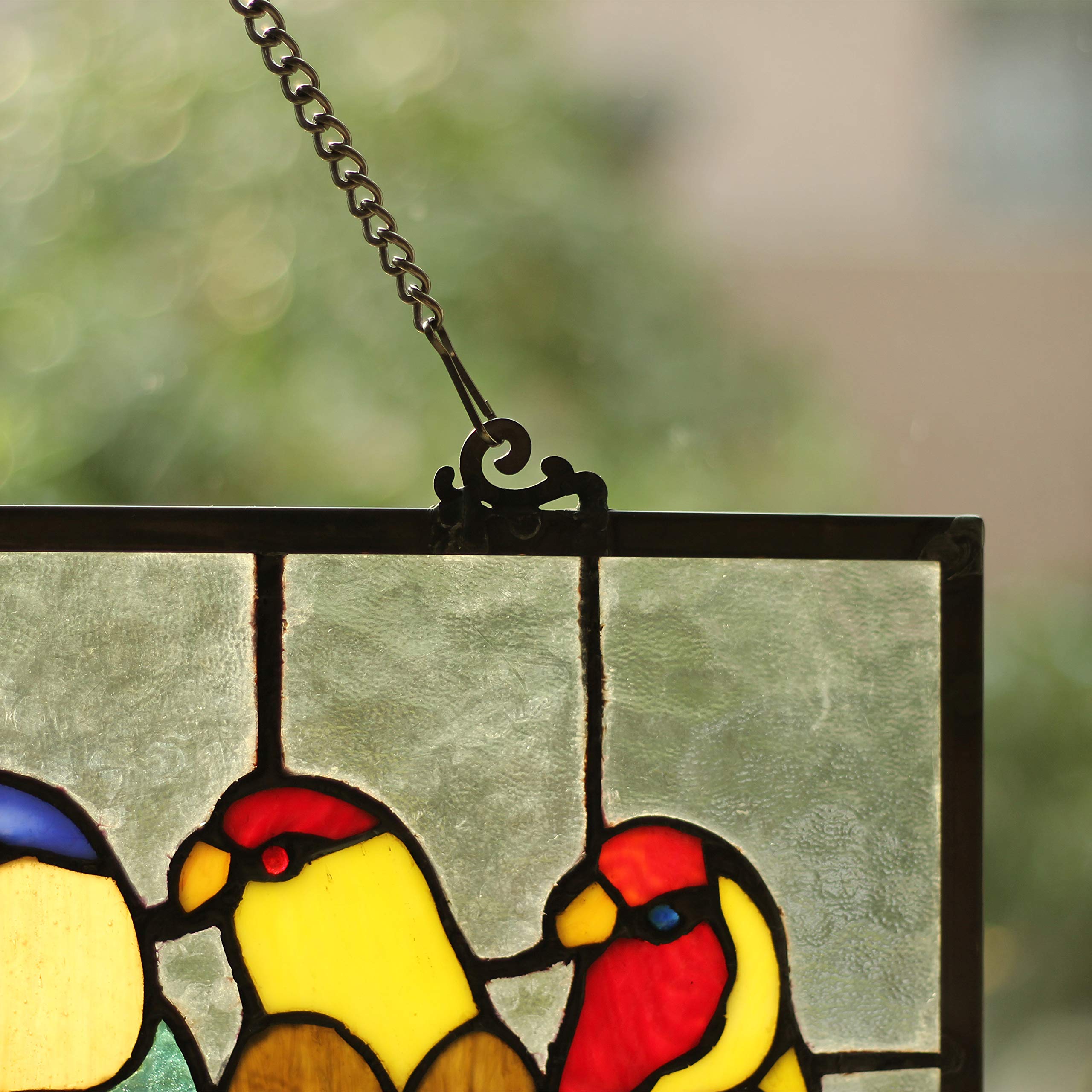 RADIANCE goods Tiffany-Glass Featuring Birds Window Panel 25.5x10.5