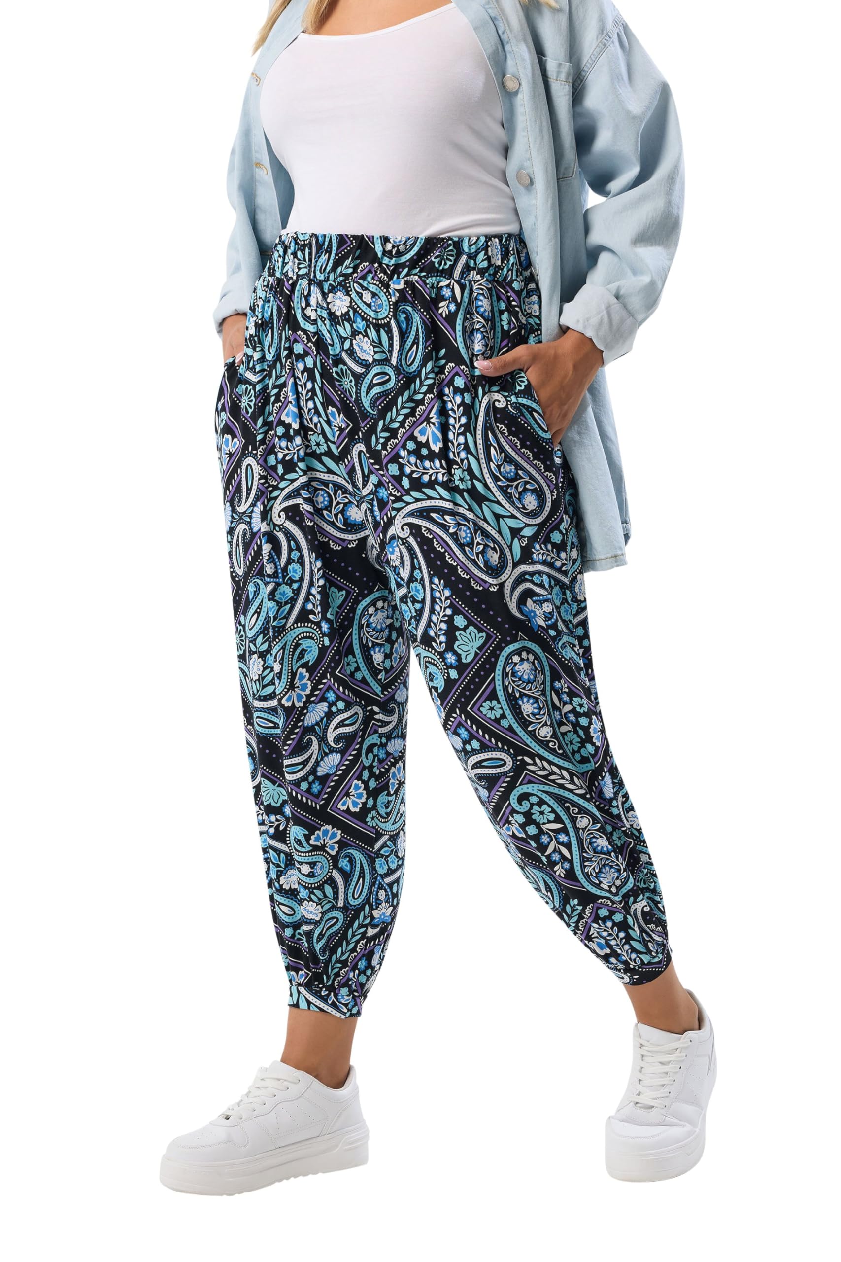 Yours Women's Paisley Print Harem Trousers in Blue | Size: 20