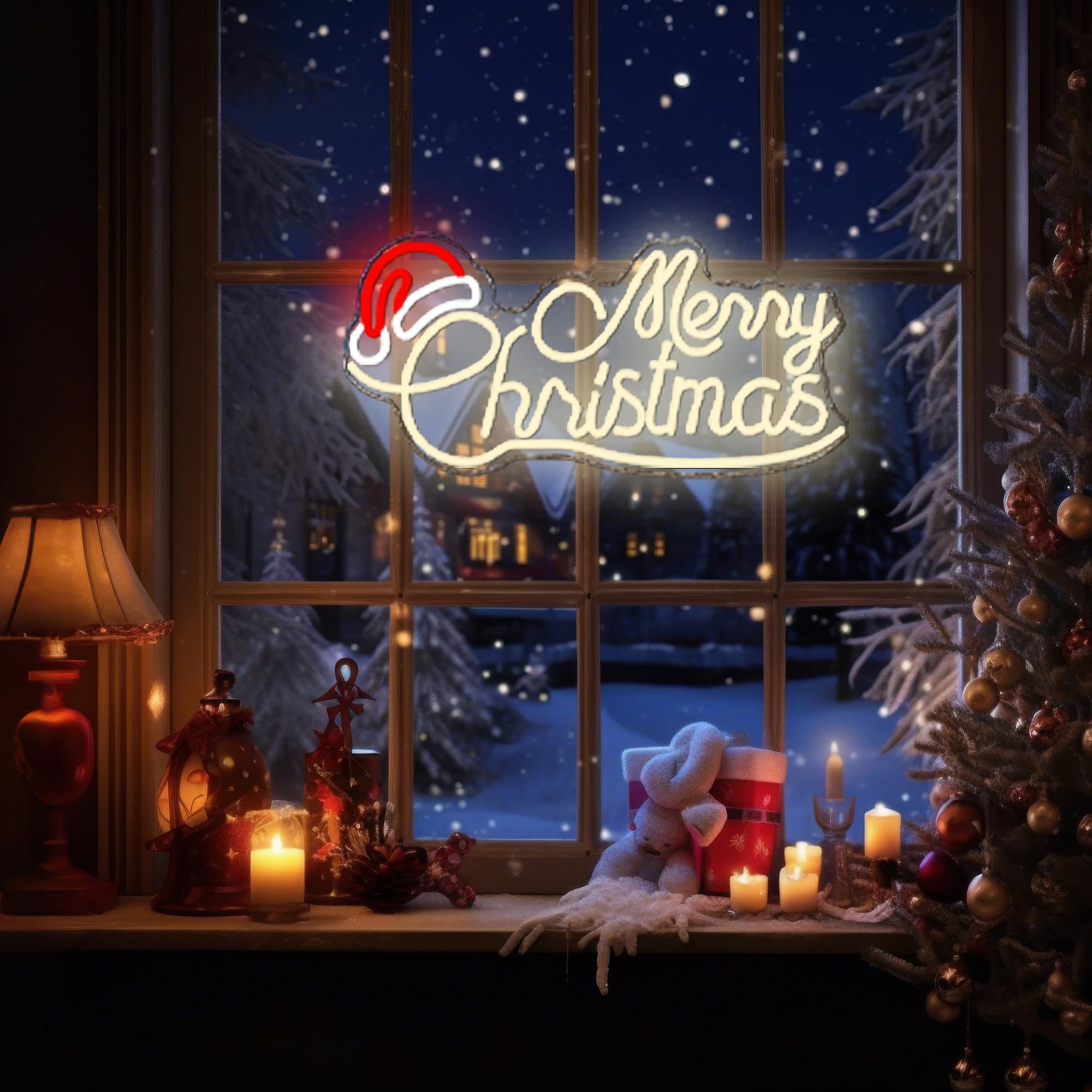 Allball Merry Christmas Neon Signs for Wall Decor, Christmas Hat
