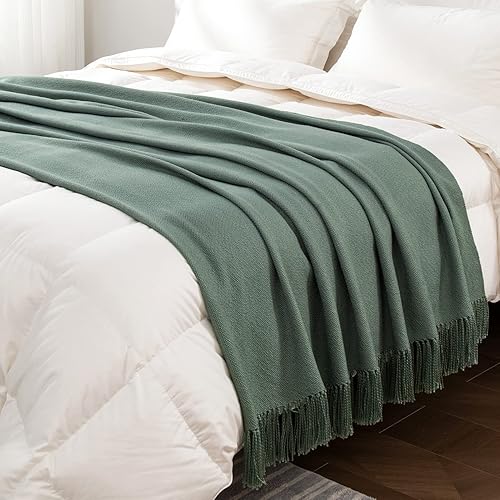Miniatura 4 de CozeCube Manta verde salvia para sofá, manta bohemia con borlas de flecos, manta ligera de otoño para cama, sala de estar al aire libre, regalo,