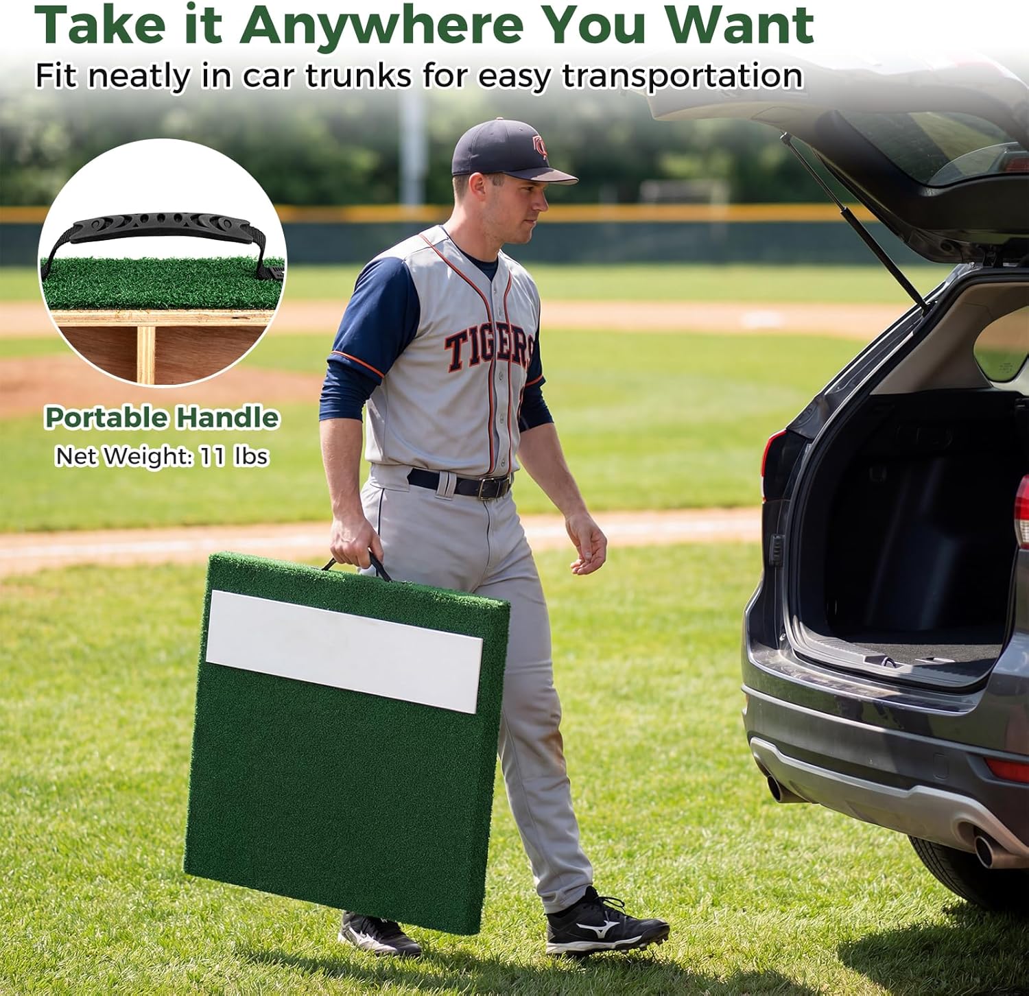 Goplus Pitching Mound, Portable Pitchers Mound with Baseball, Carry Handle, Anti-Fade Turf, Baseball Softball Pitching Training for Indoor Outdoor, 27" x 27" x 4"