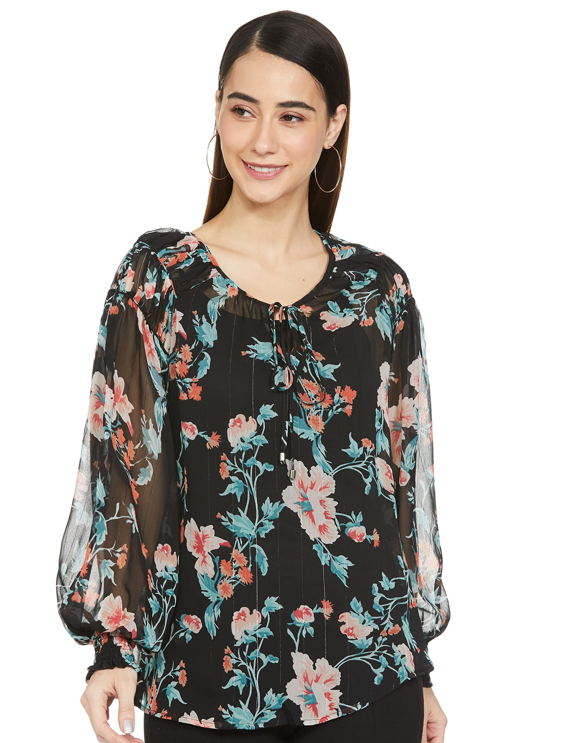 Max Women Printed Bishop Sleeve Regular Fit Top